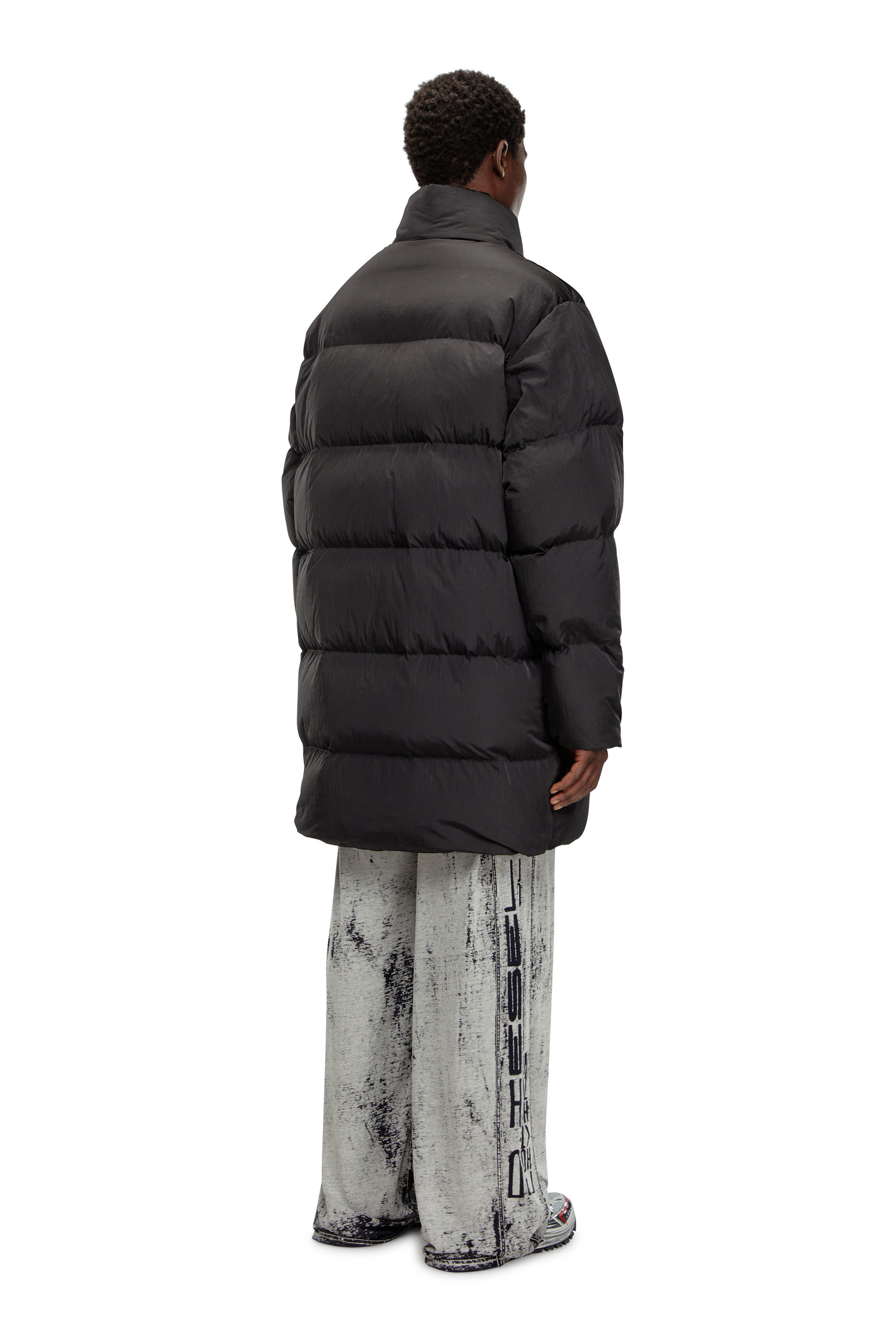 Diesel - W-RAVEEL-LONG, Man's Longline down jacket in crinkled nylon in Black - 3