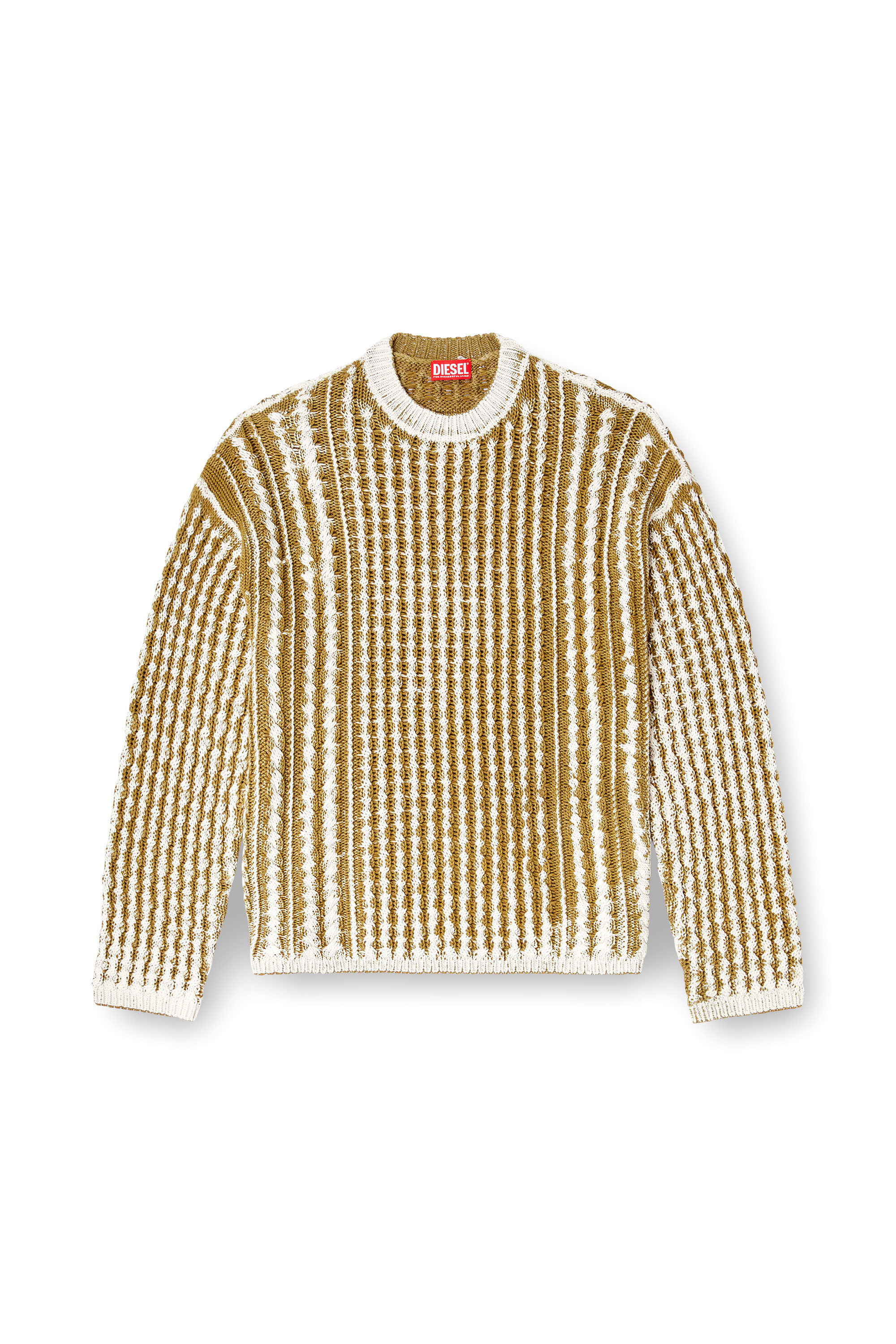 Diesel - K-MOISE, Man's Reverse-print cable-knit jumper in Brown/White - 2
