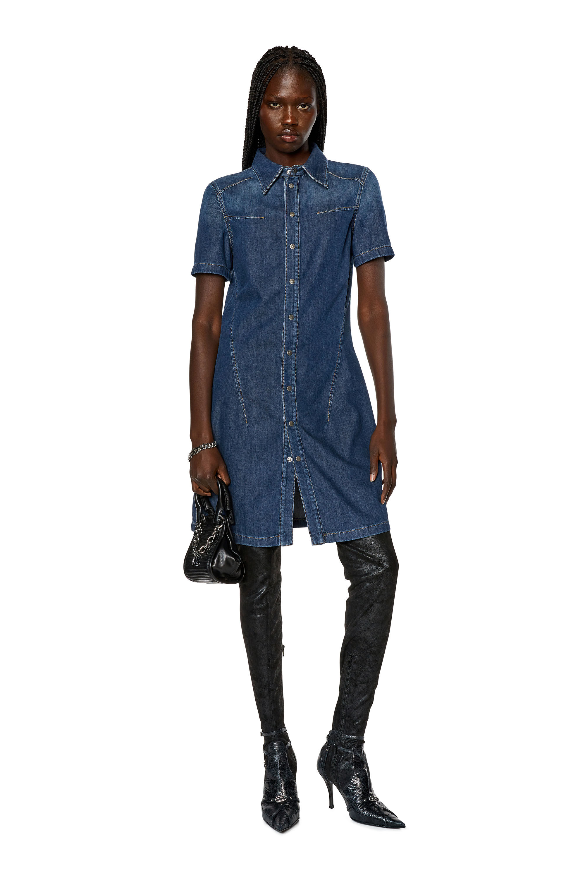 Women s Buttoned shirt dress in stretch denim DE SHIRTY Diesel