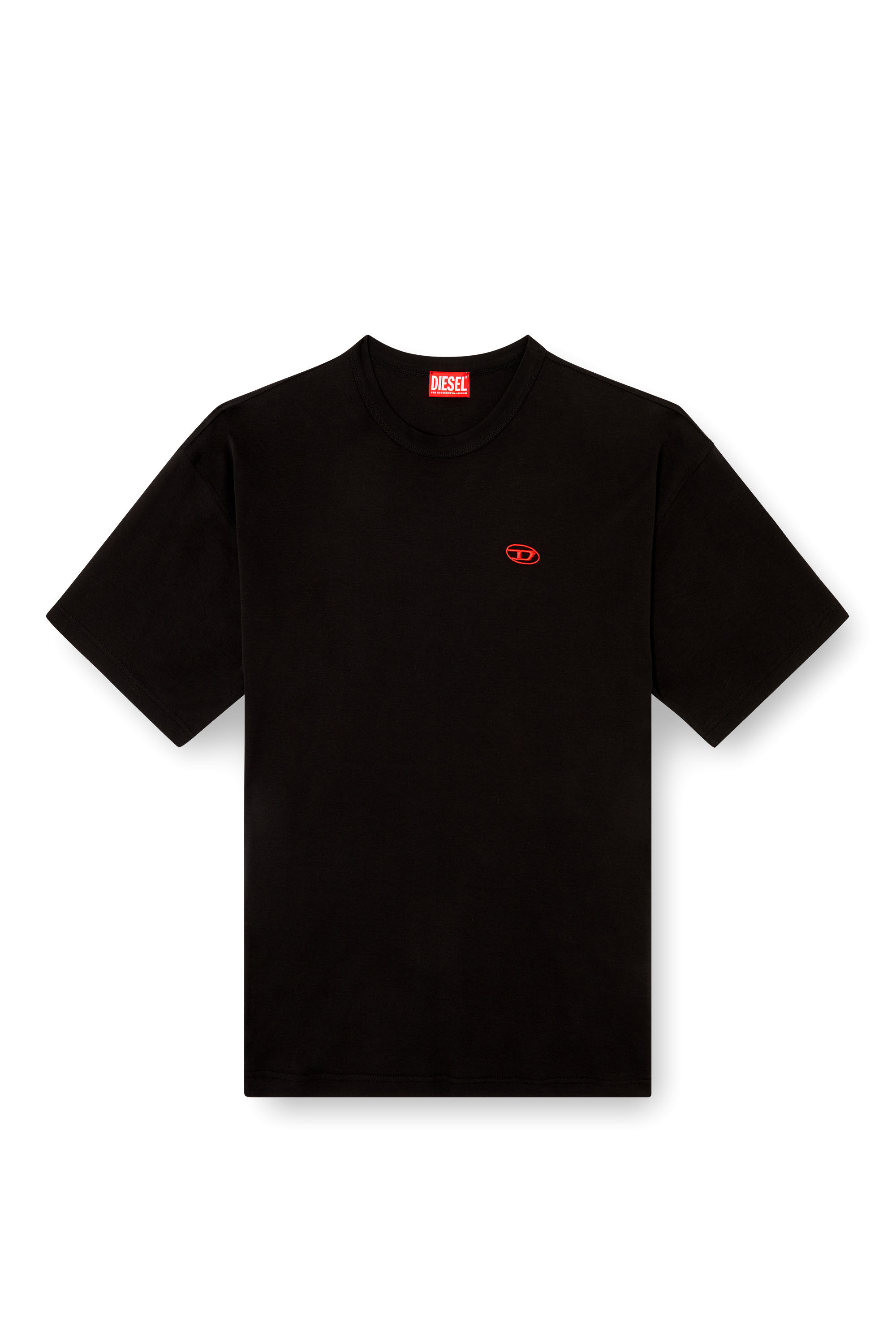 DIESEL 黒 半袖Tシャツ DIESEL (ディーゼル) メタルオーバルD ランダムブリーチスプレー加工