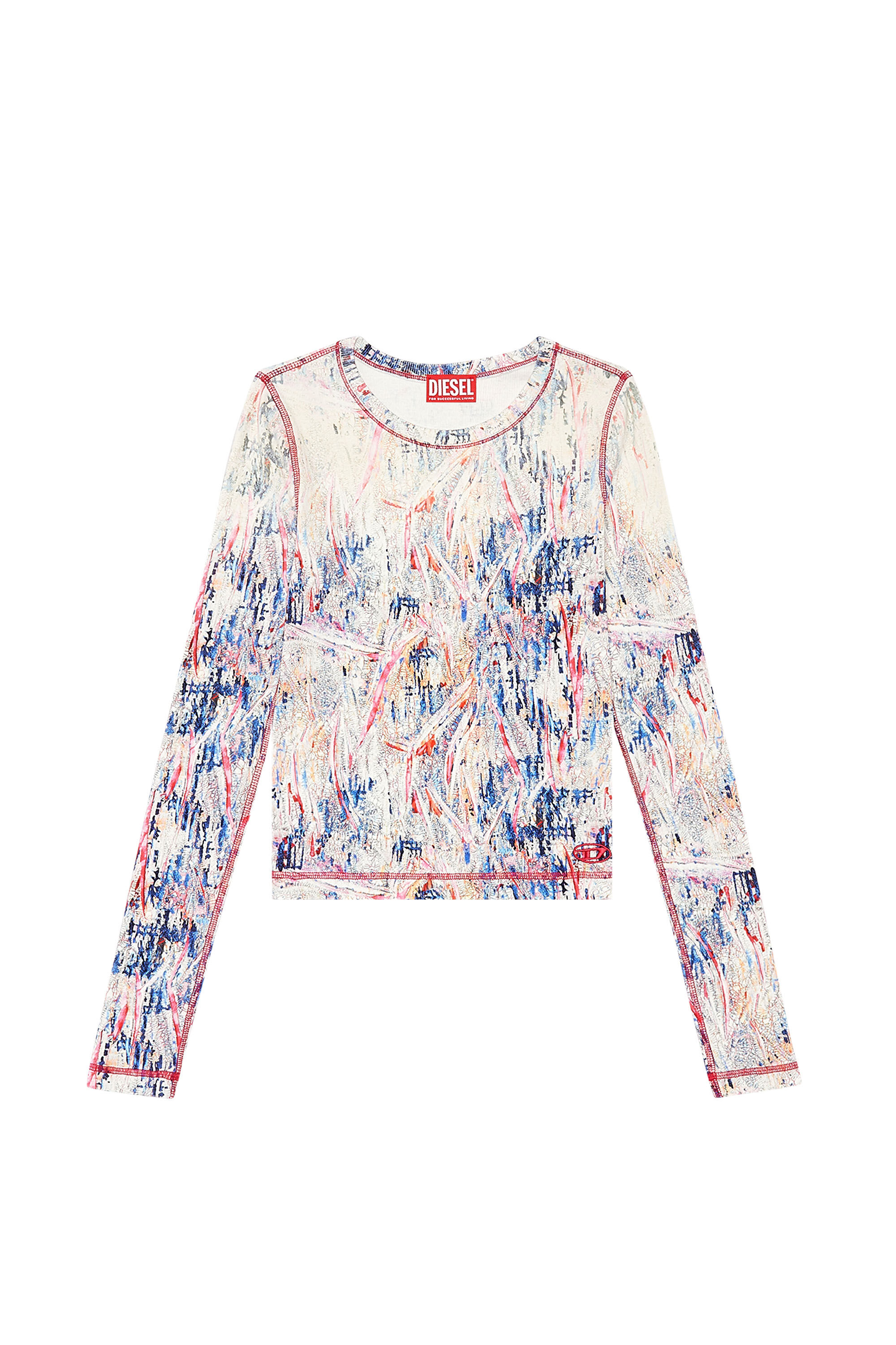 Diesel - T-BANES-NC-N1, Woman's Ribbed top with spray treatment in Pink/White - 2