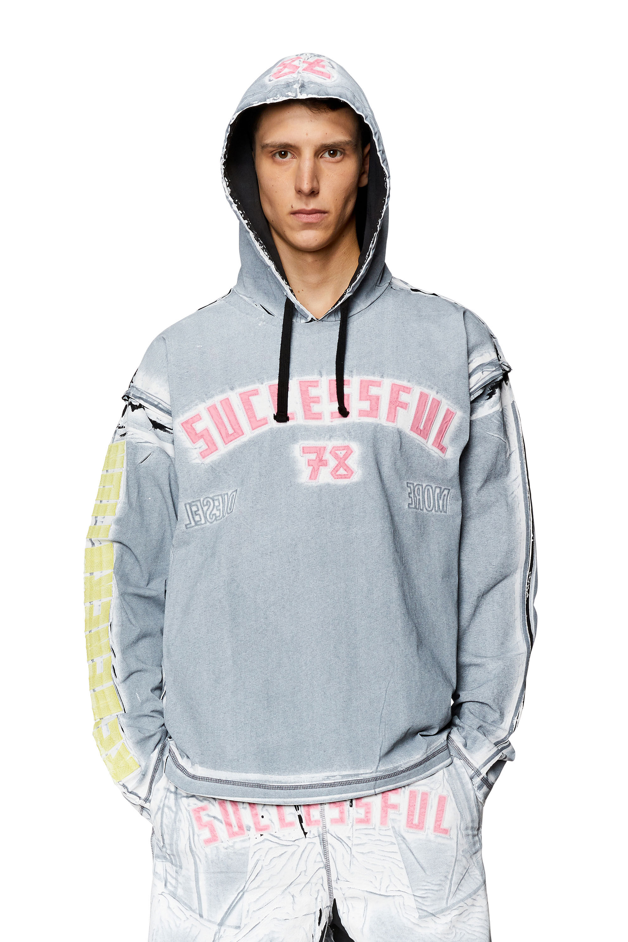 Men s Printed hooded top with logo appliqu s T NABEL HOOD LS Diesel