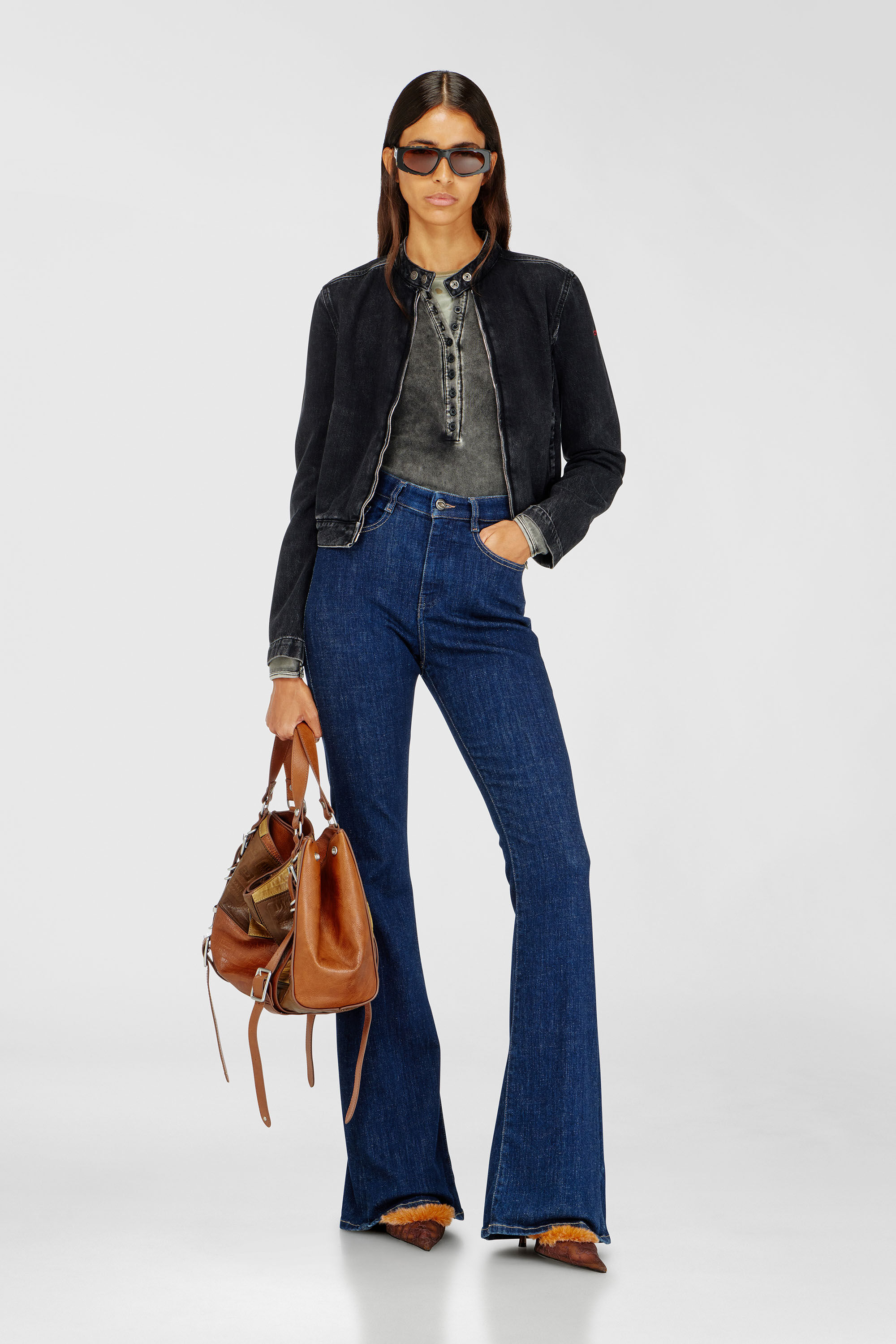 Women's Moto jacket in denim in clean-wash denim | Black | Diesel