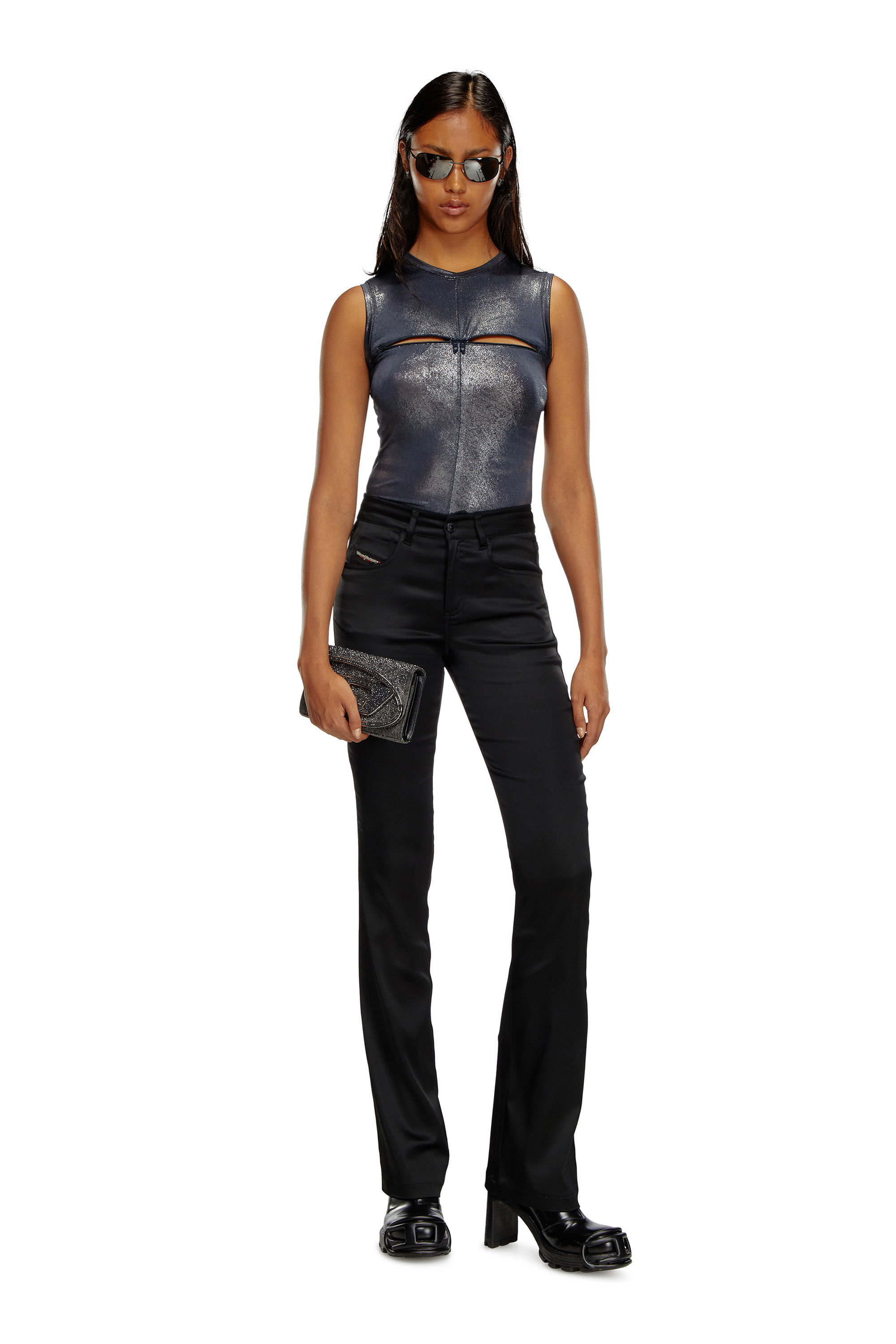 Women's Metallic tank top with chest slit | Blue | Diesel