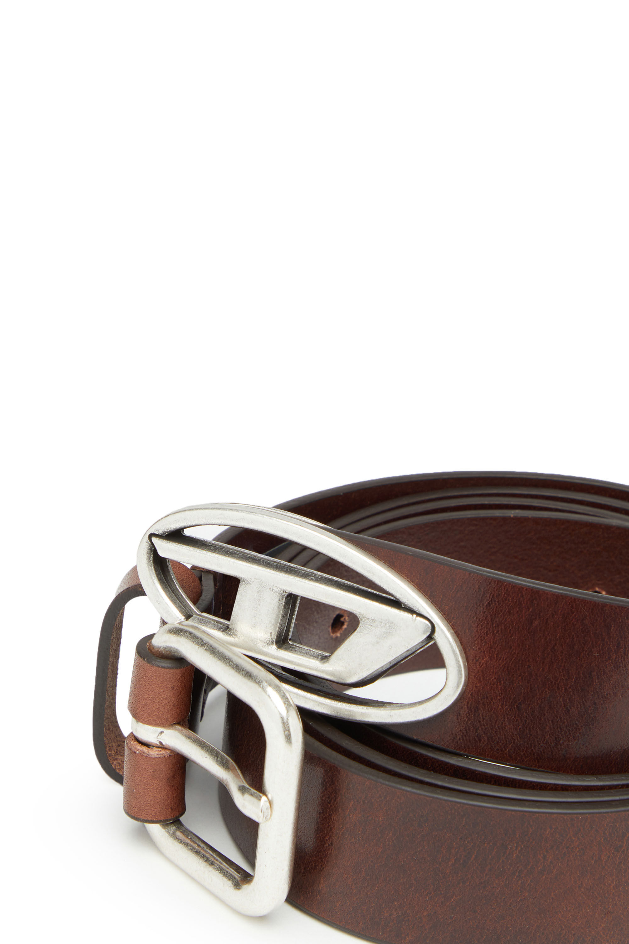 B-INLAY: Leather belt with metal oval D logo | Diesel