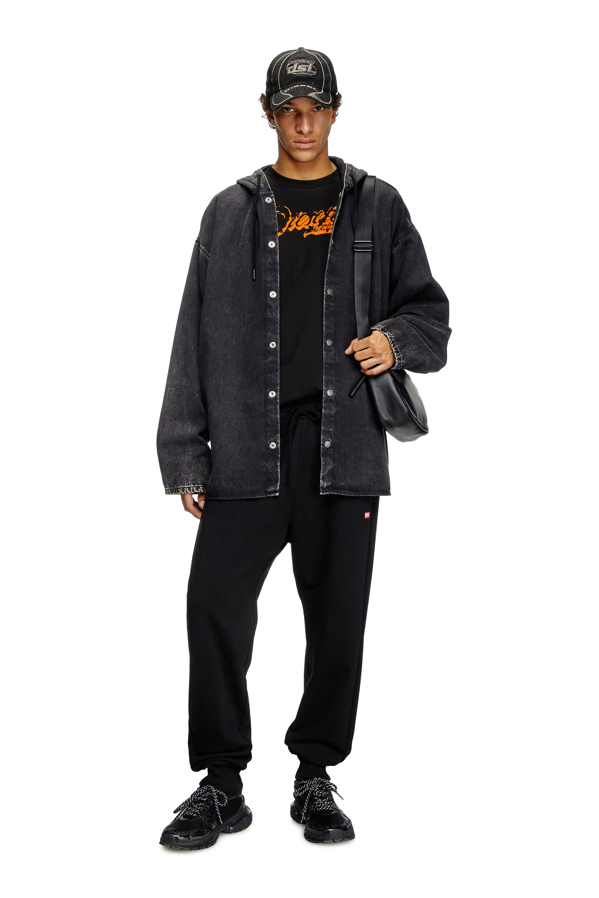 Diesel - T-ADJUST-R7, Man's T-shirt with distressed flocked logo in Black - 1