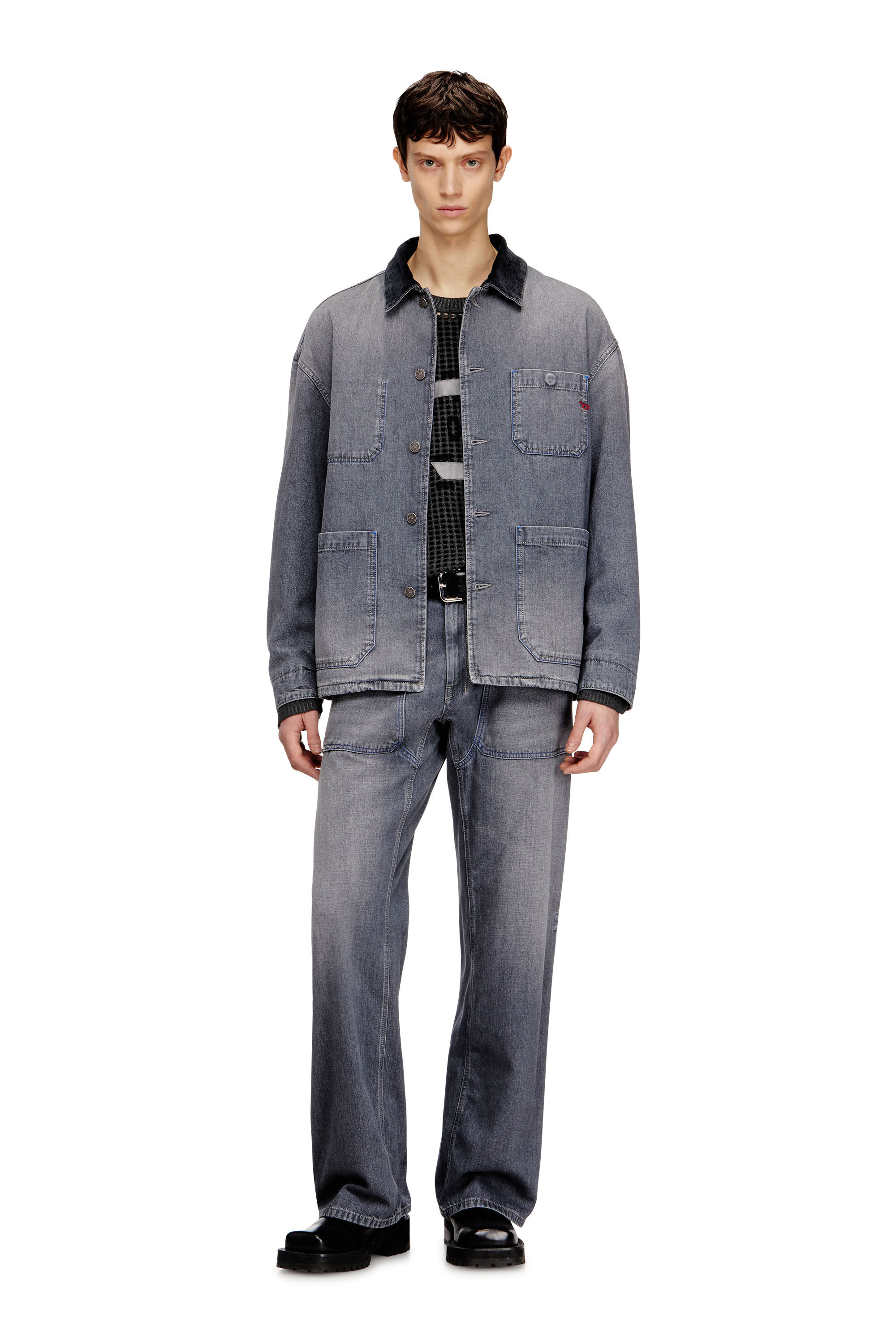 DIESEL グレー デニムジャケット Women's Utility-style denim jacket with contrasting collar | Grey