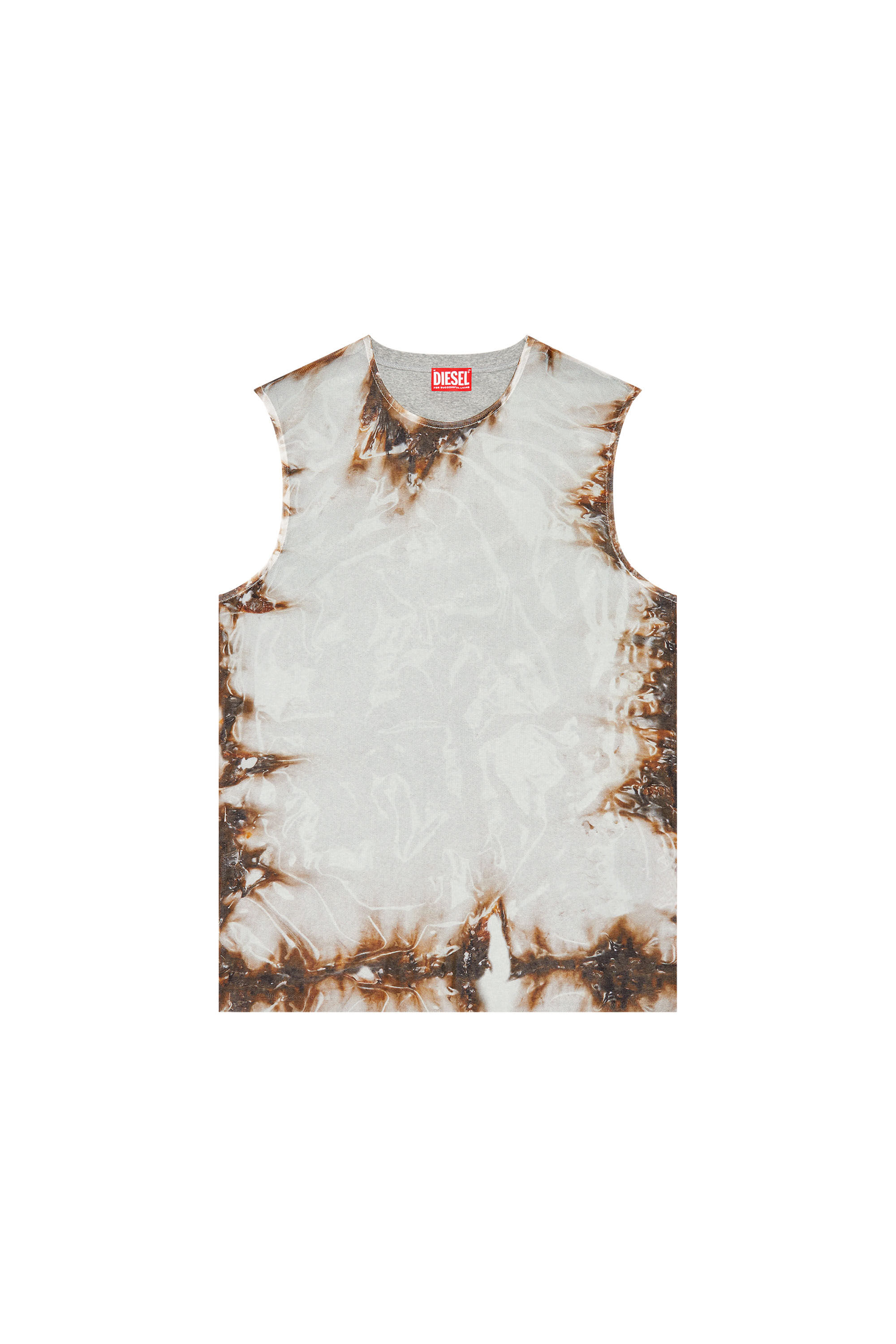 Diesel - T-BISCO-BURN-ART, Man's Tulle top with burning plastic print in Beige/Grey - 2