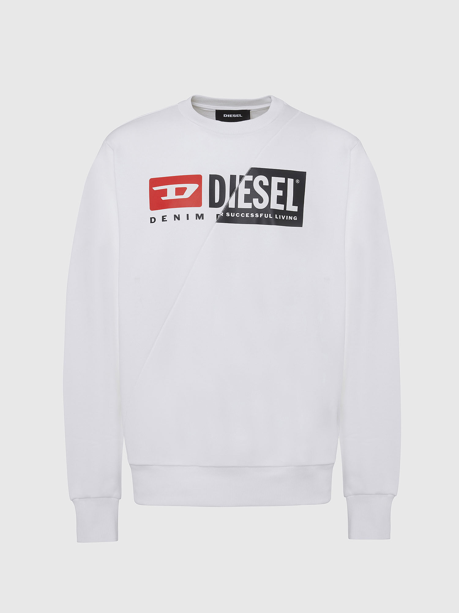 Diesel - S-GIRK-CUTY, Man's Sweatshirt with double logo print in White - 2