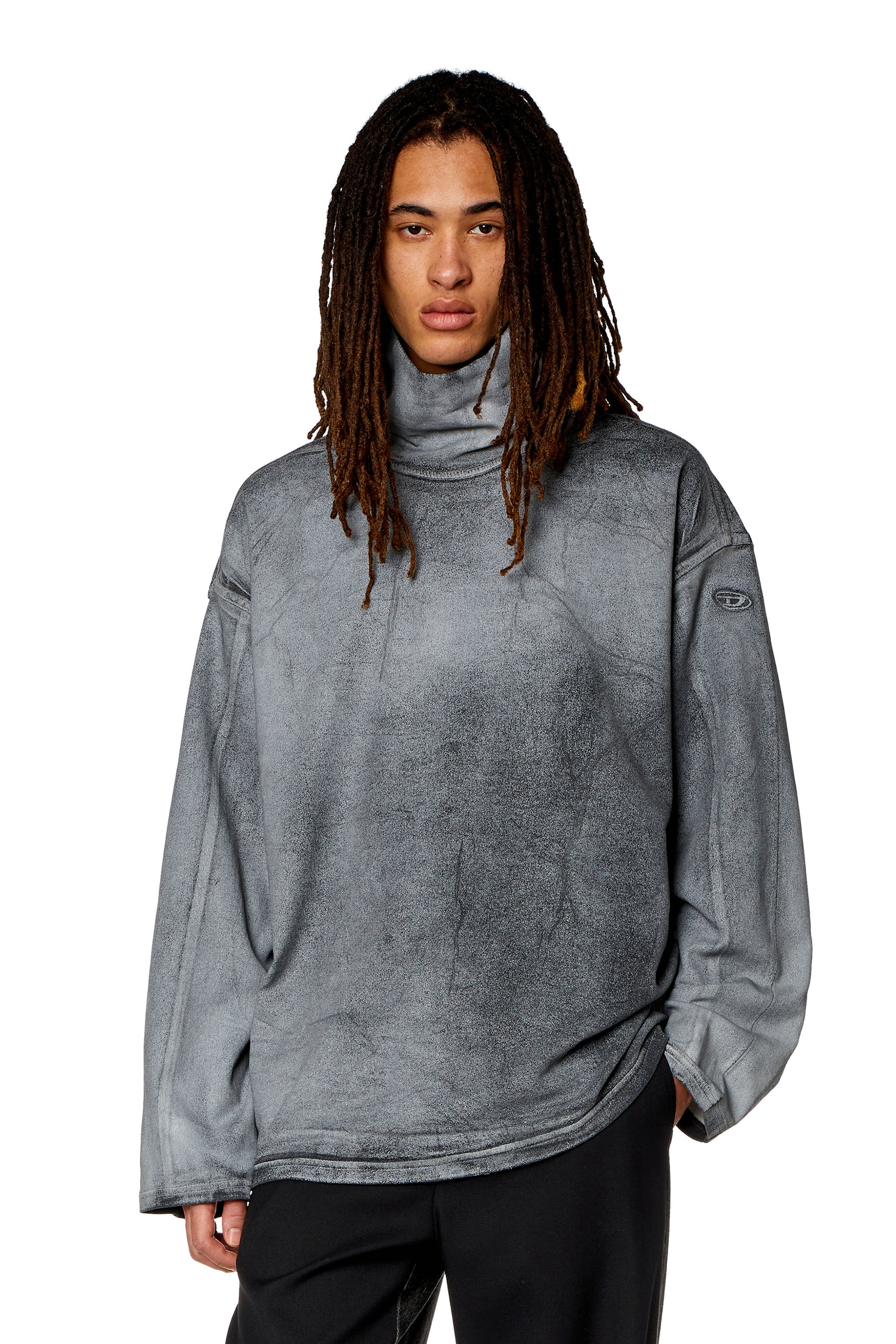 Men's High neck sweatshirt in printed Track Denim | Grey | Diesel