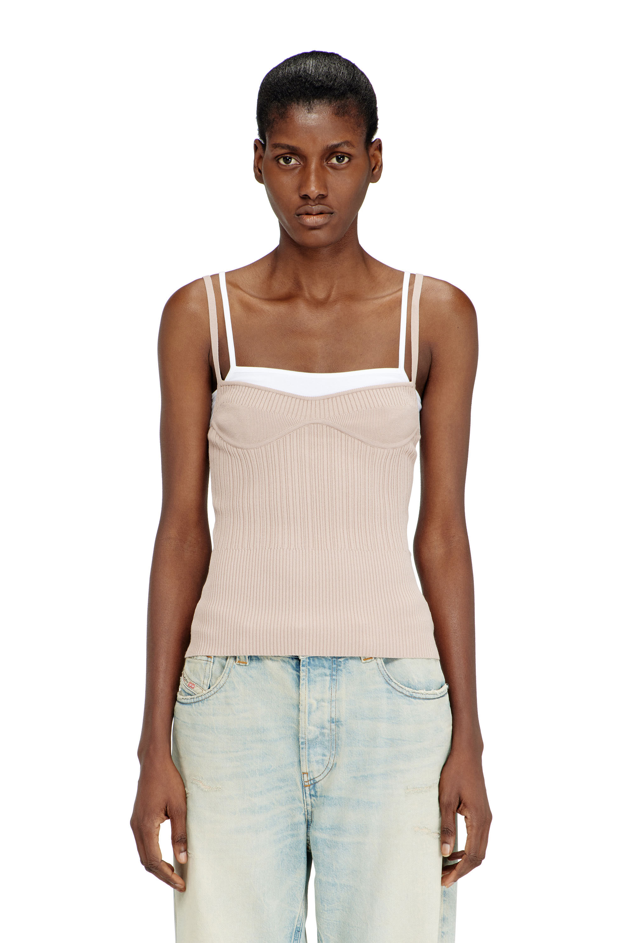 Women's Layered cami top in ribbed knit | Pink | Diesel