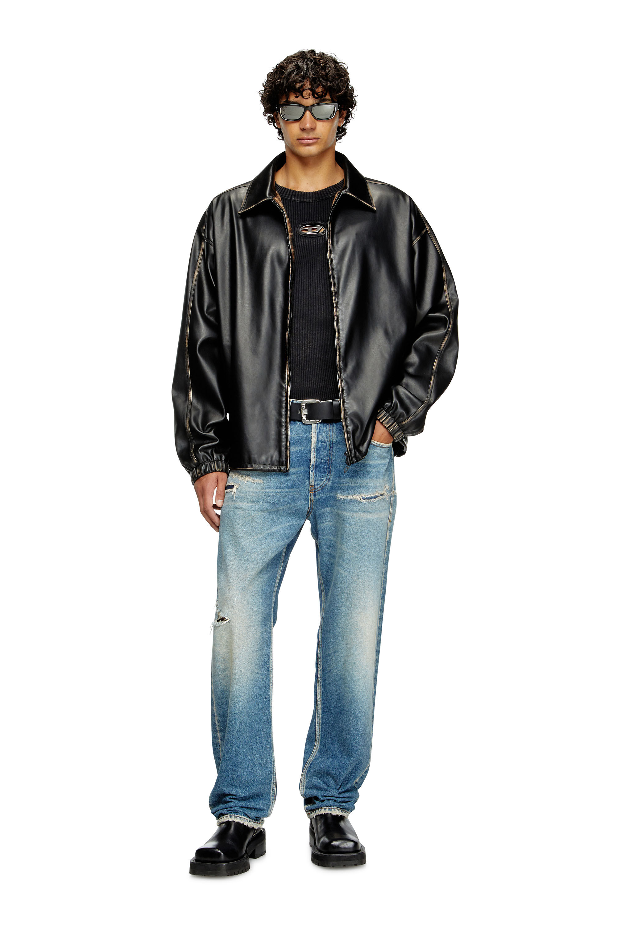 Men's Distressed jumper with cut-out logo | Black | Diesel GB