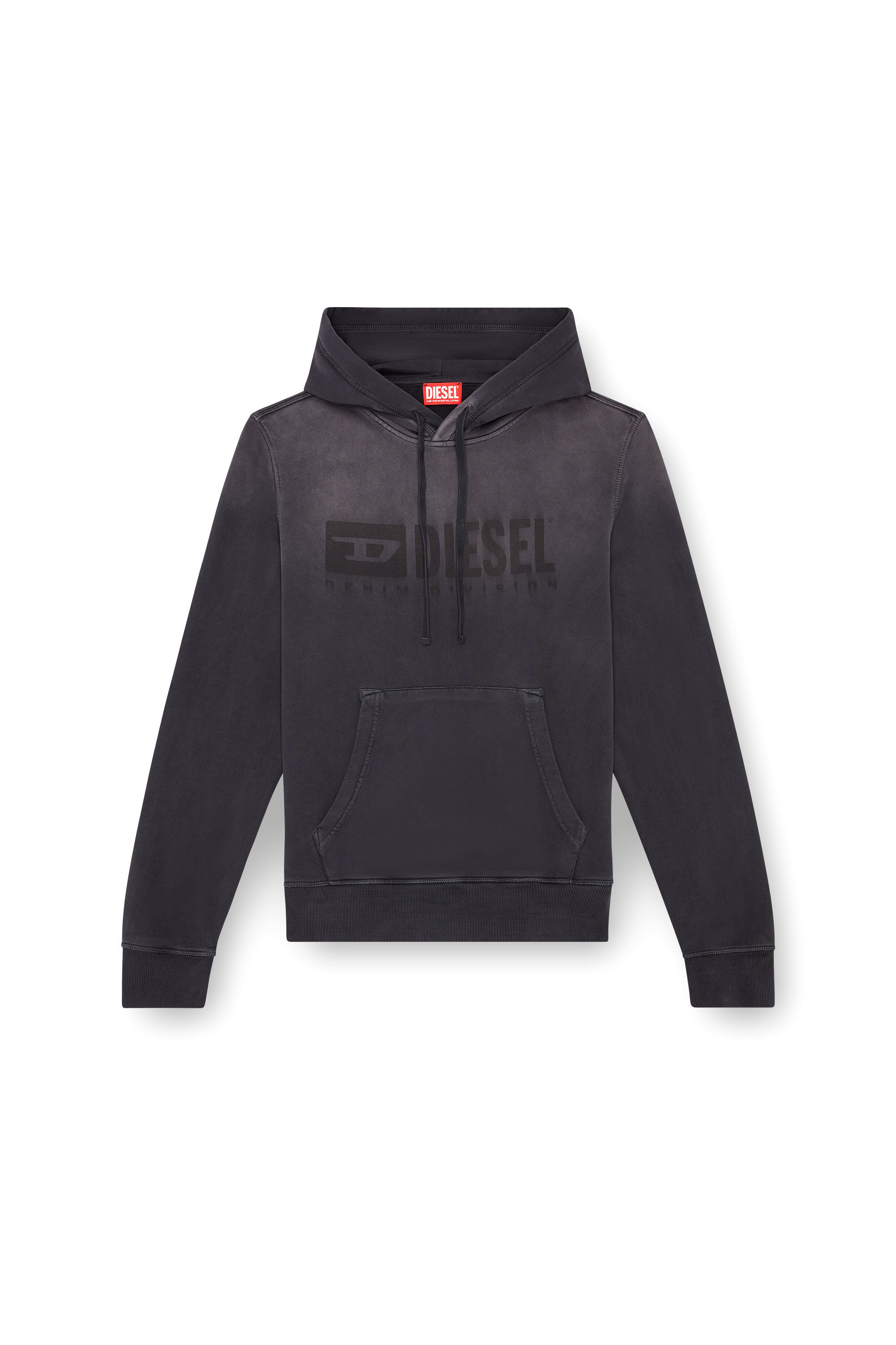 Men s Faded hoodie with Denim Division logo Black Diesel