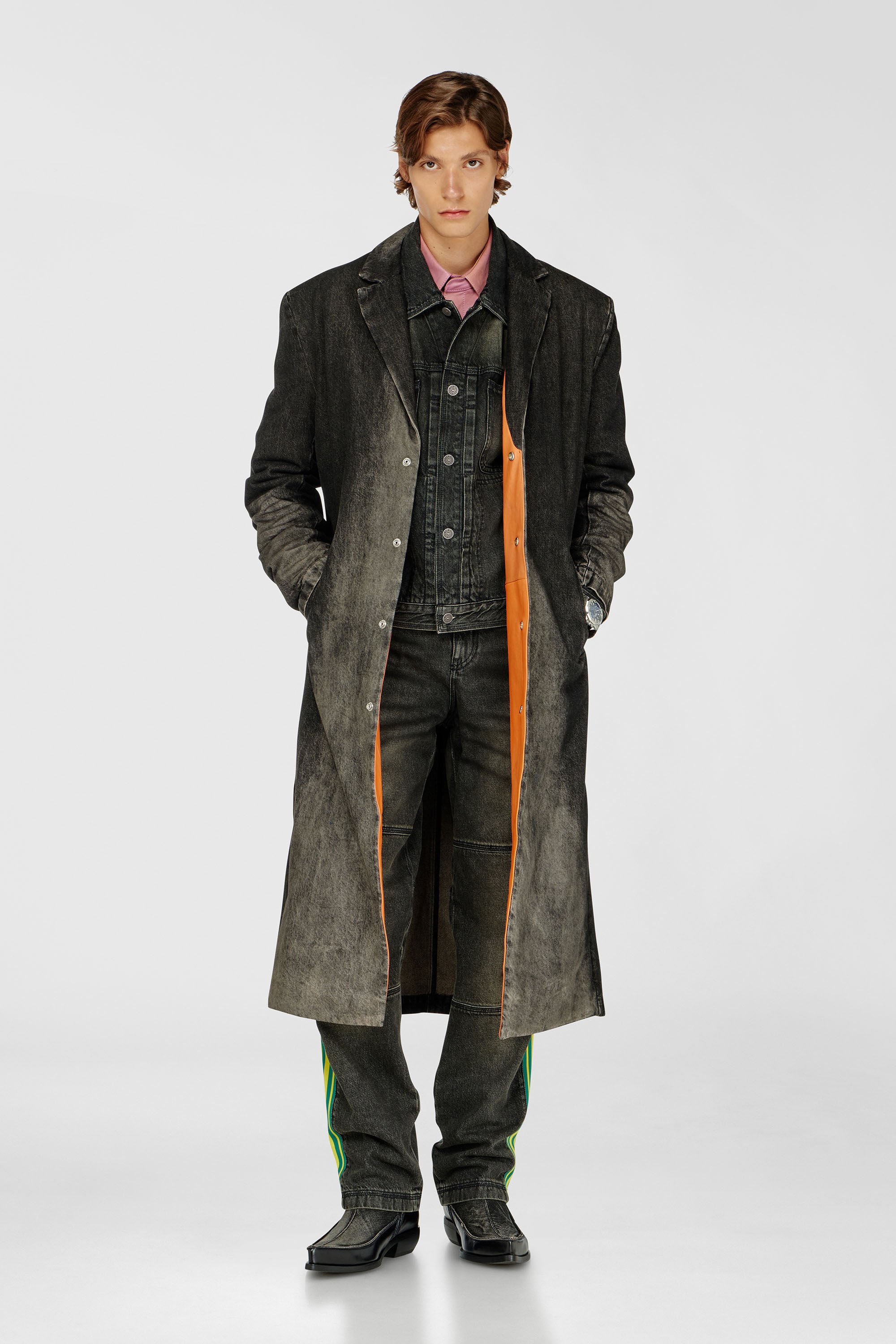 Women's Long coat in dirty-effect denim | Black | Diesel {{Country}}