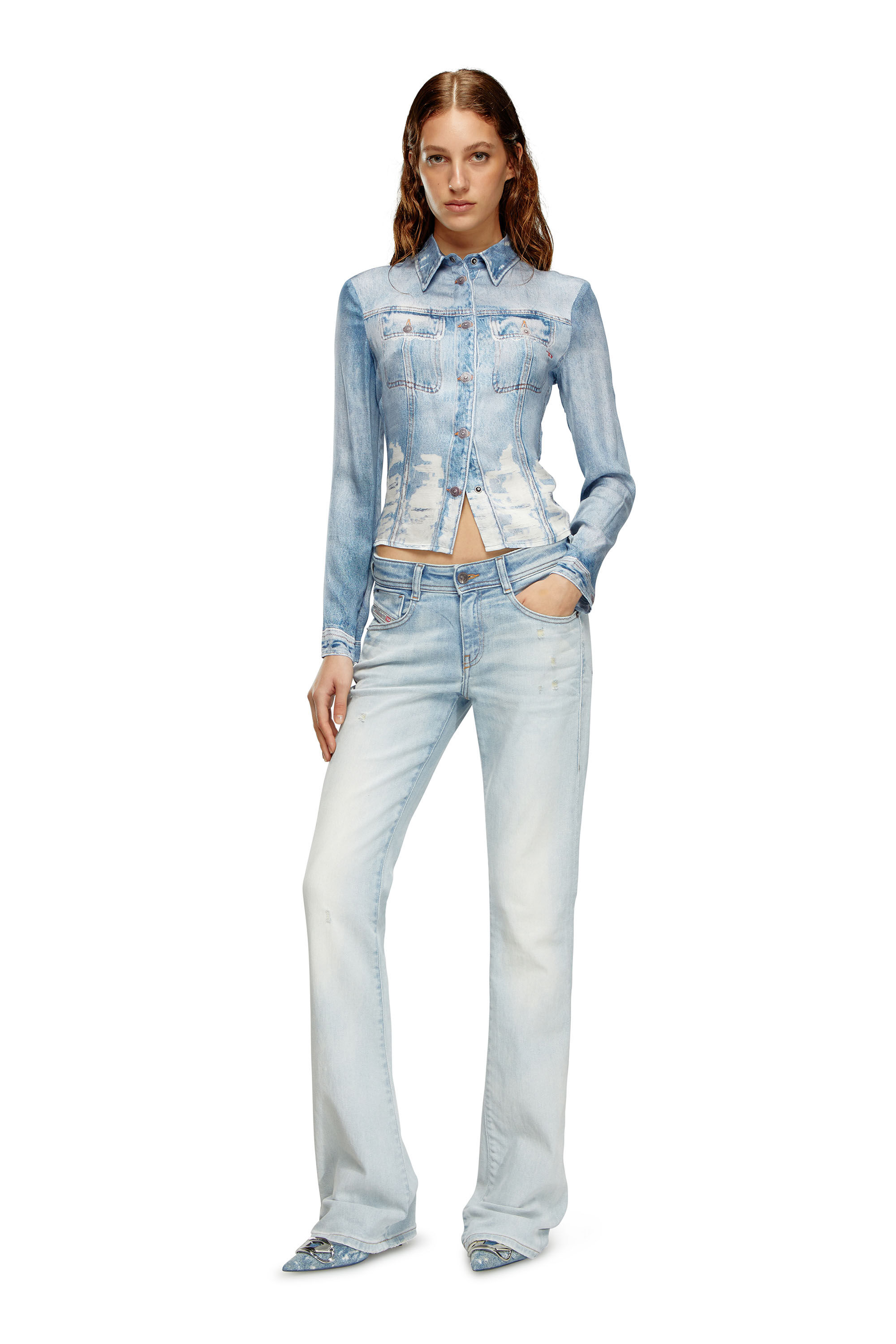 Women s Cropped shirt with denim print C LORELLE Diesel