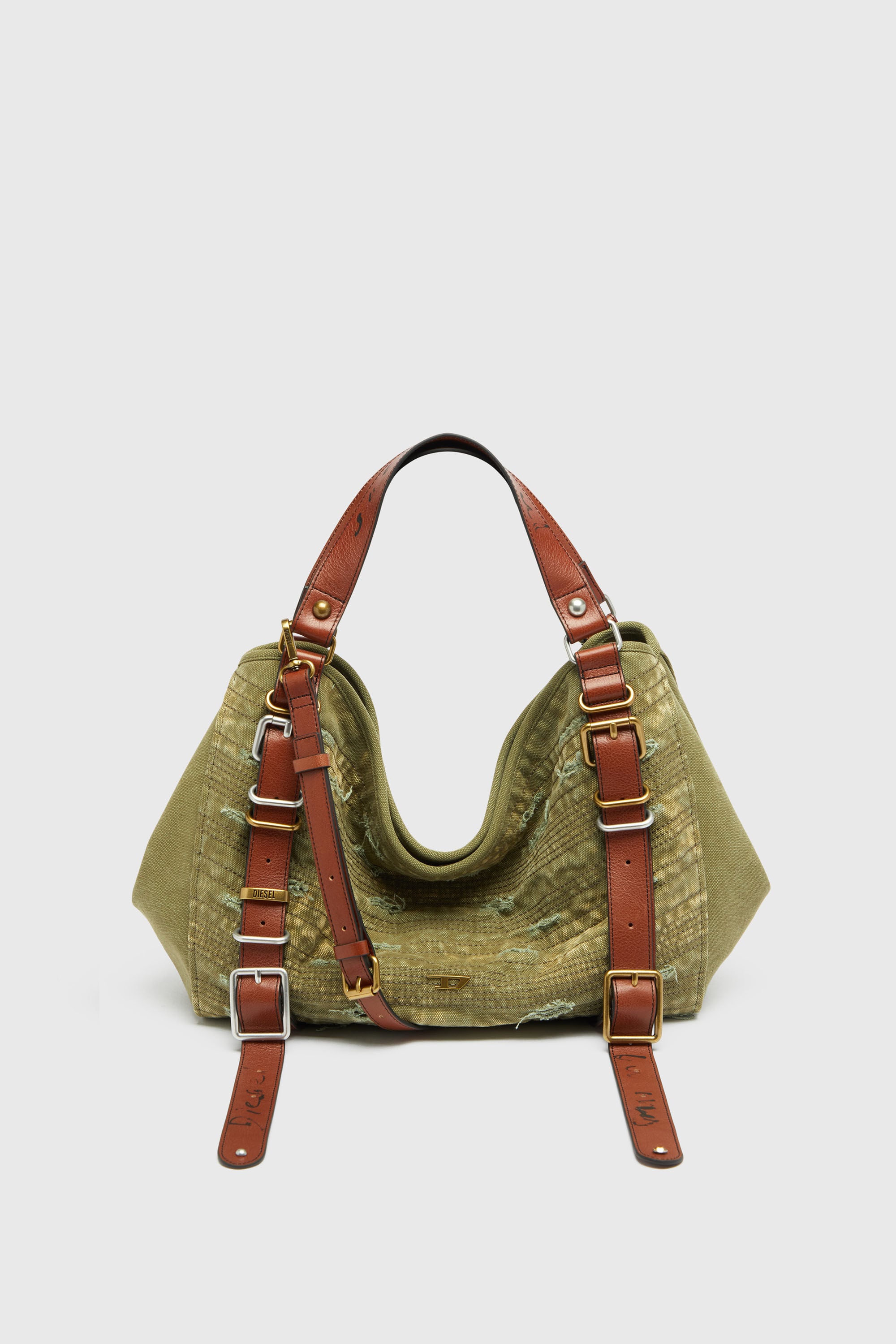 Diesel - D-ONE TOPHANDLE M, Unisex's D-One-Medium top-handle bag in distressed canvas in Military Green - 2