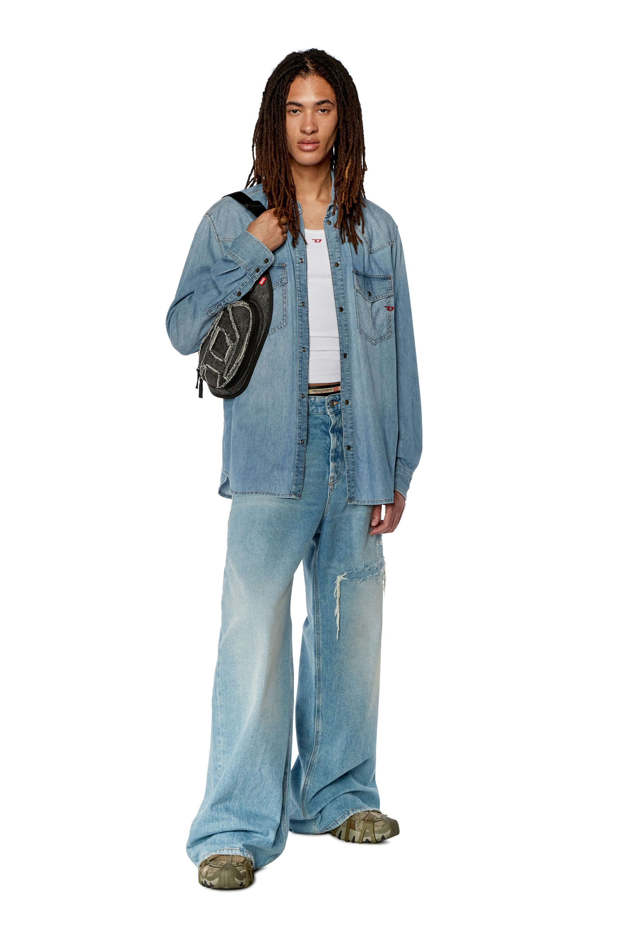 Men Light blue Straight Baggy Jeans D Rise 09E25 Diesel
