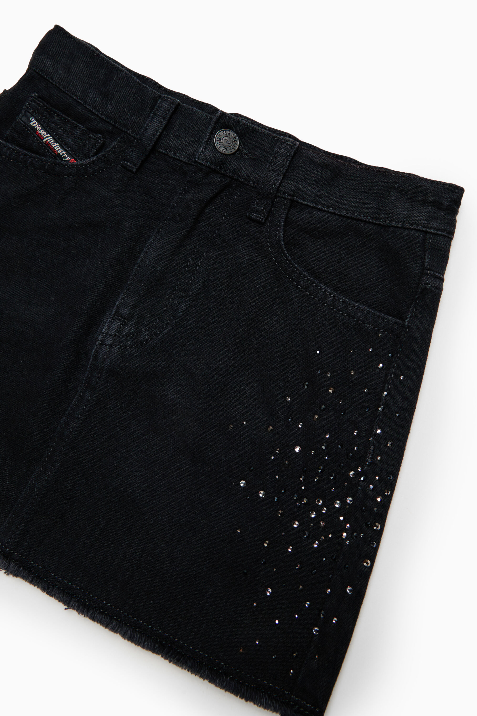 Diesel - GIANNA-SP, Woman's Frayed denim mini skirt with rhinestones in Black/Dark grey - 3