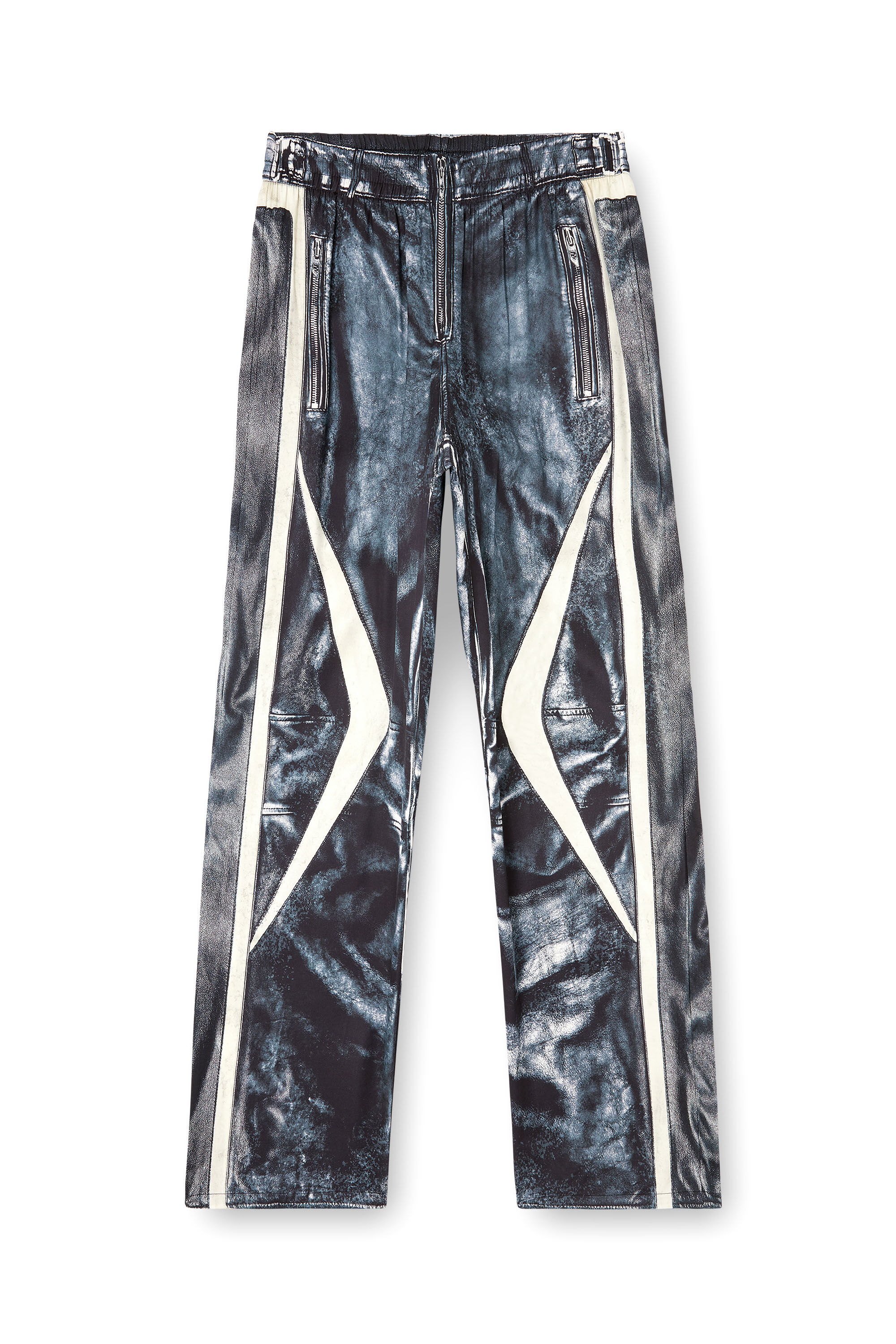 Men's Biker-trompe l'oeil satin track pants | Blue | Diesel