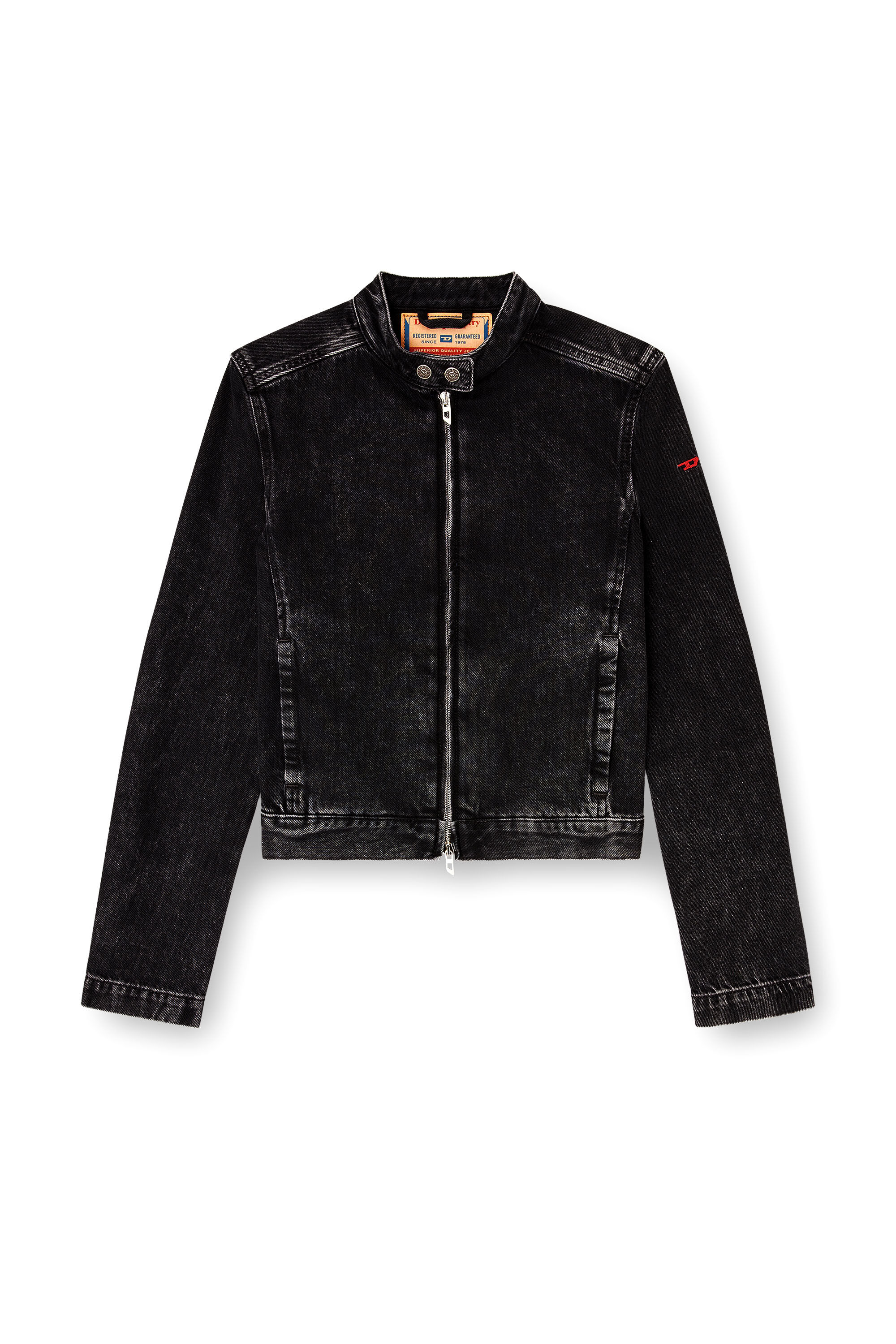 Women's Moto jacket in denim in clean-wash denim | Black | Diesel Women's Moto jacket in denim in clean-wash denim | Black | Diesel