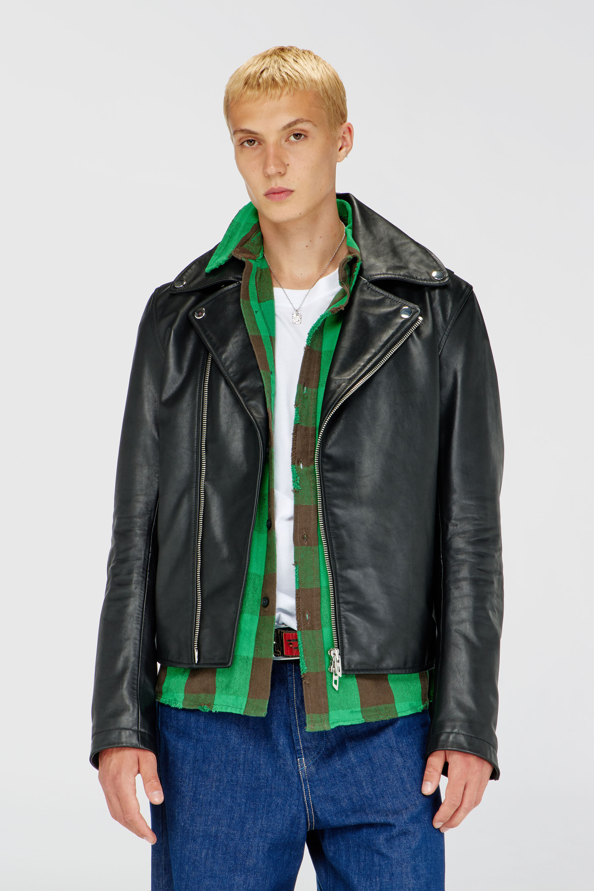 Men's Biker jacket in waxed leather | Black | Diesel GB