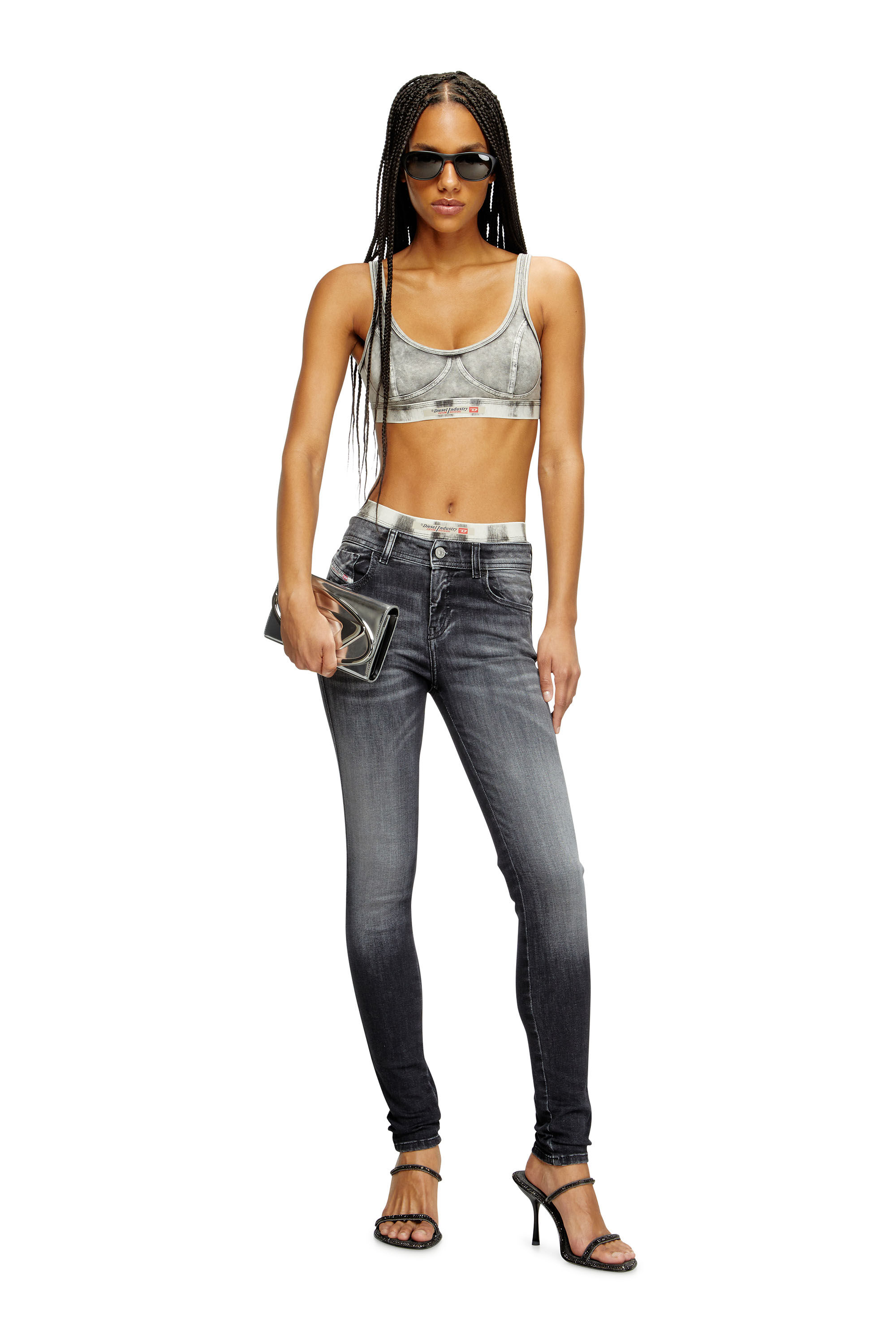 ★DIESEL★ 2017 Slandy Denim Pants Black Dark Gray A05302069 Women's Skinny Jeans | Black/Dark grey | Diesel 2017 Slandy