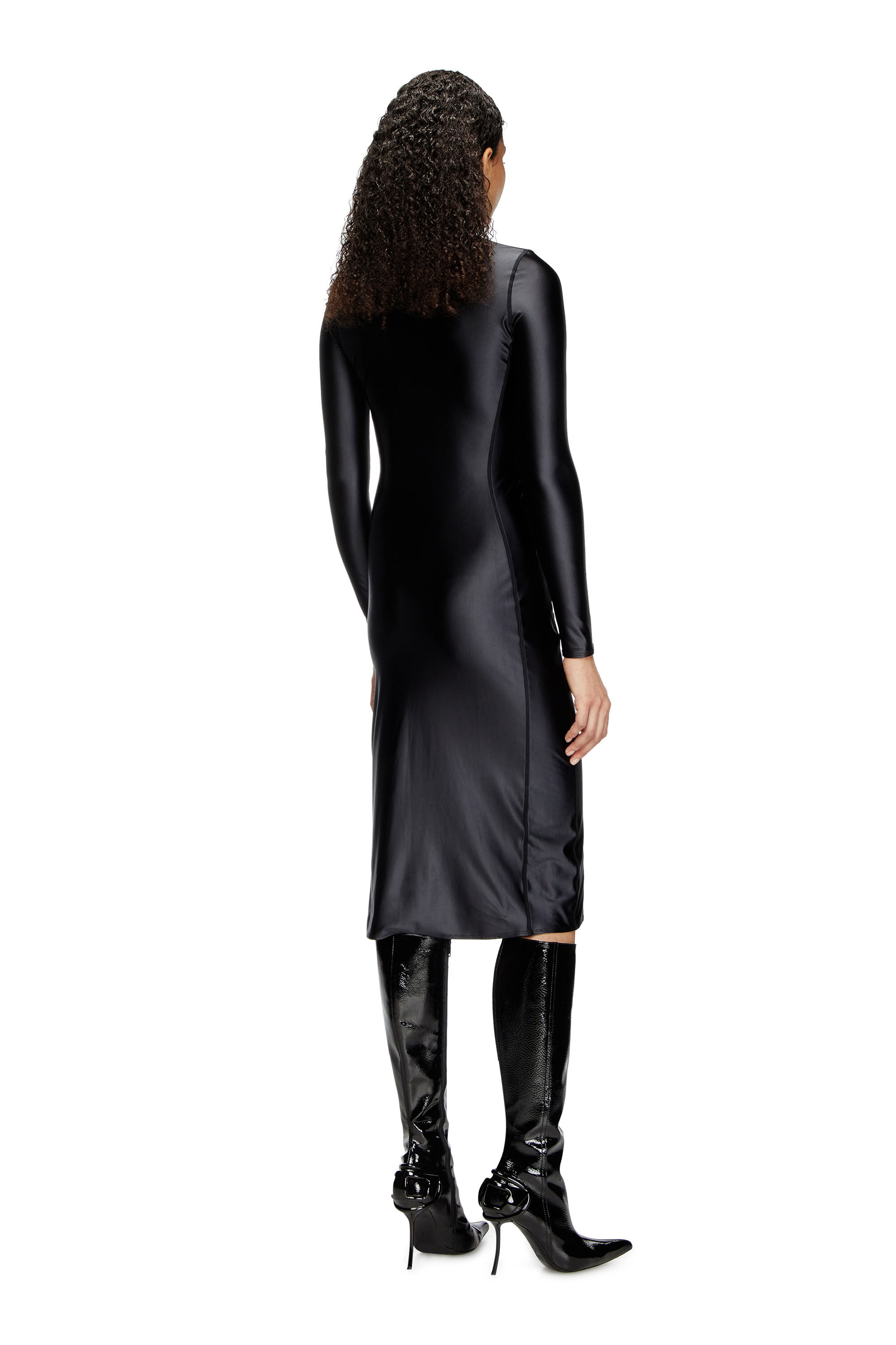 Women's Mock collar long-sleeve midi dress with chintz finish | Black |  Diesel