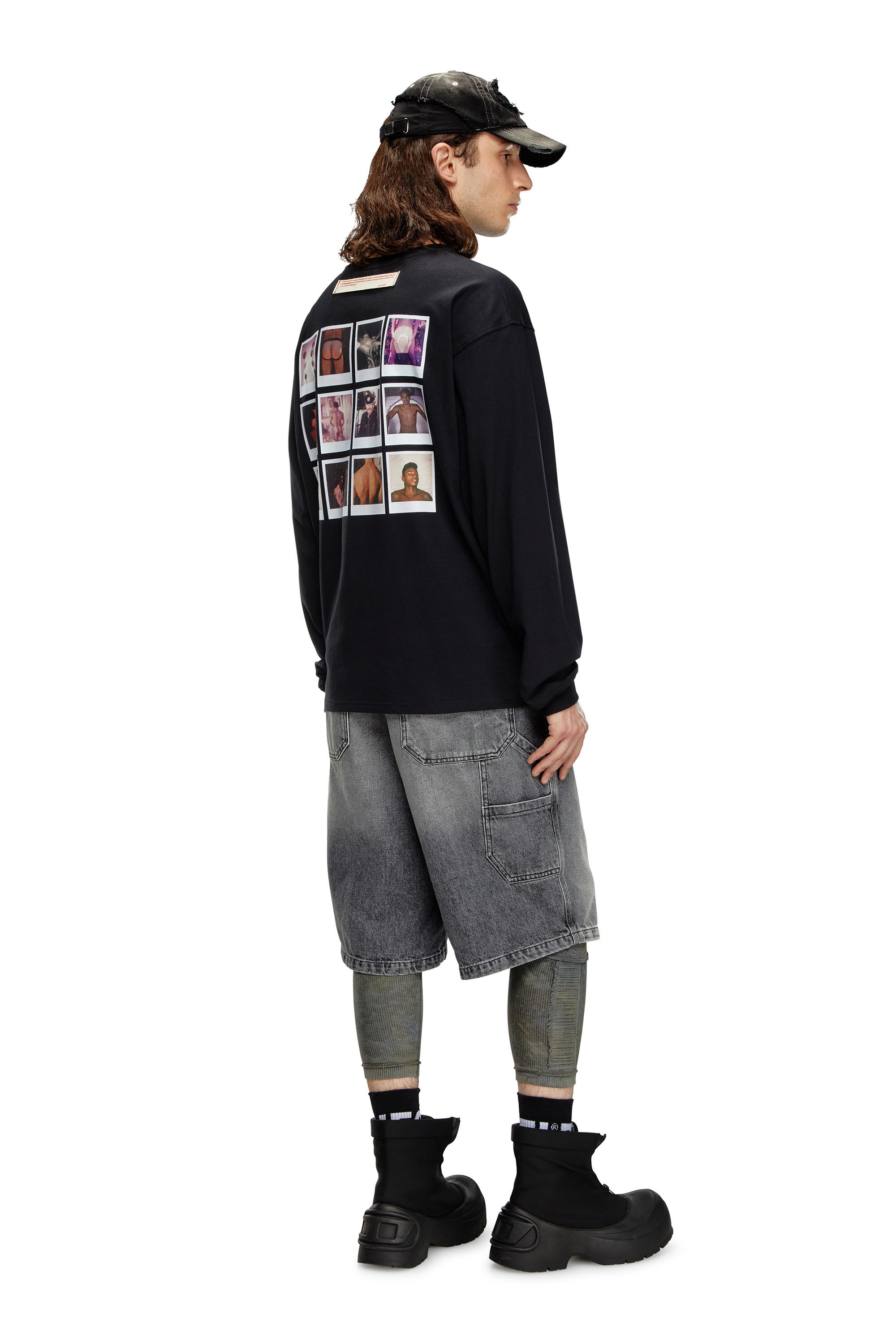 Women s Long sleeve T shirt with polaroid patches Black Diesel
