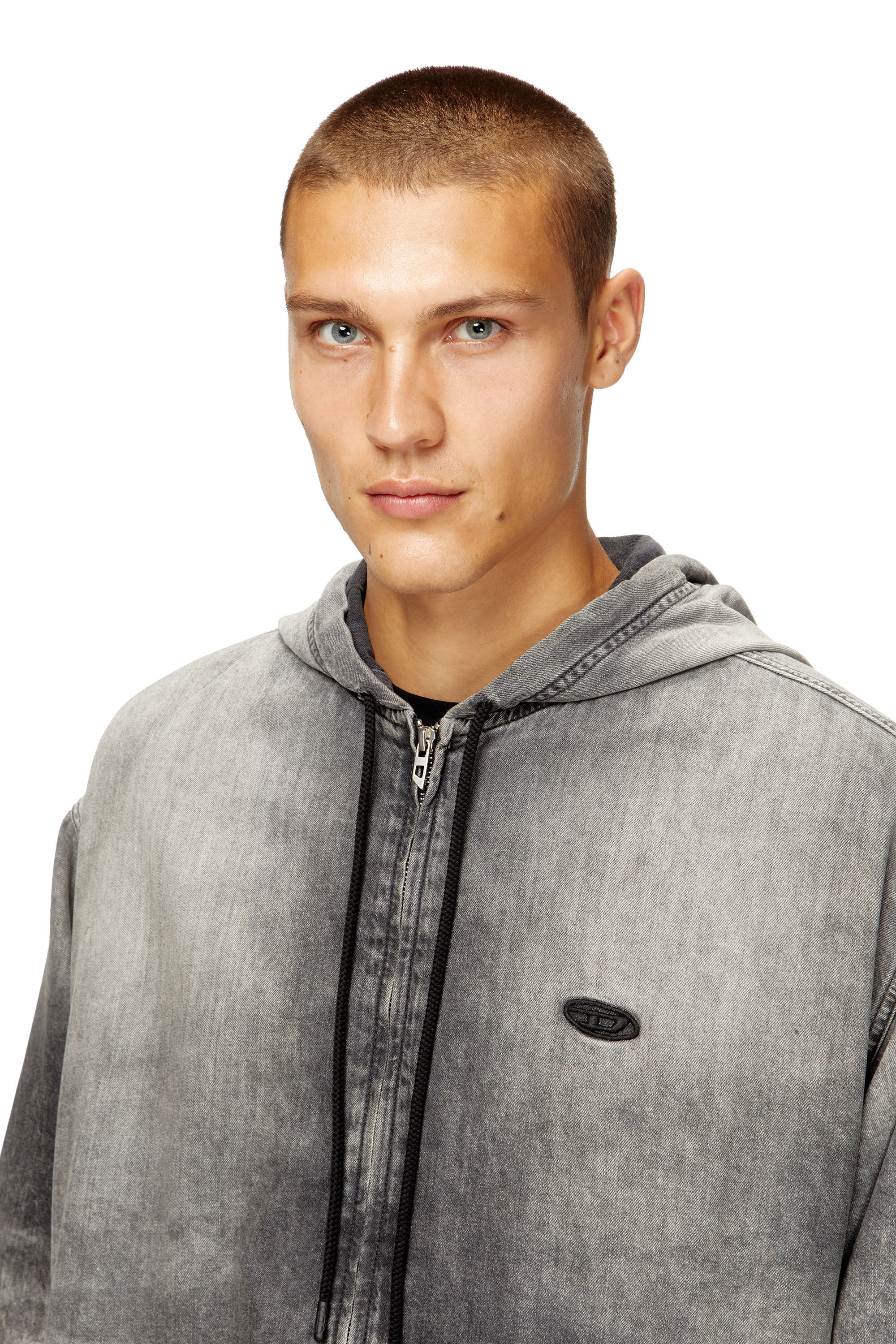 Diesel - D-OFFY-S, Unisex's Hooded jacket in marbled coated denim in Black/Dark grey - 4