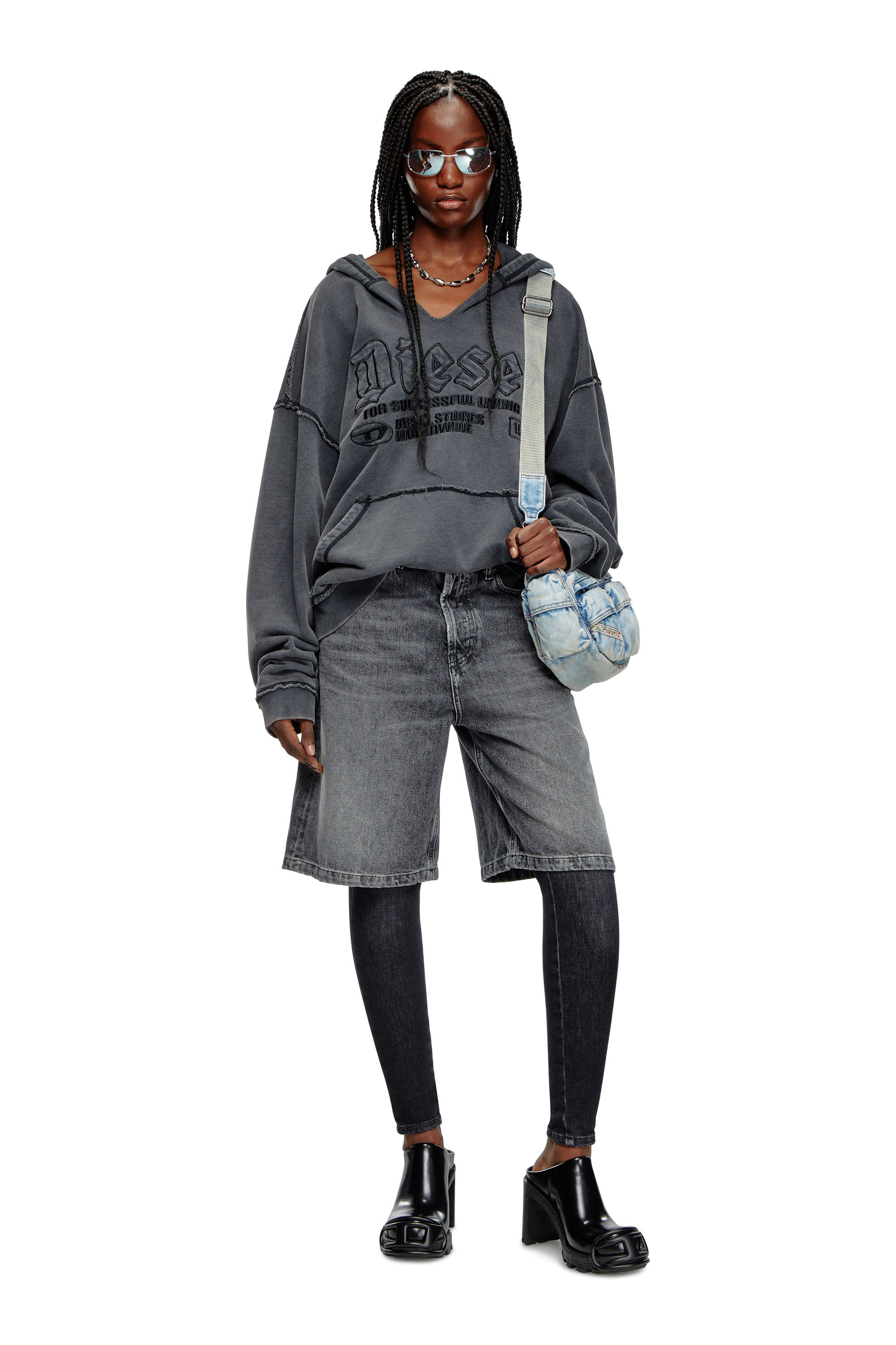 D-ANDRE-SHORT-S Loose bermuda shorts in denim and nylon