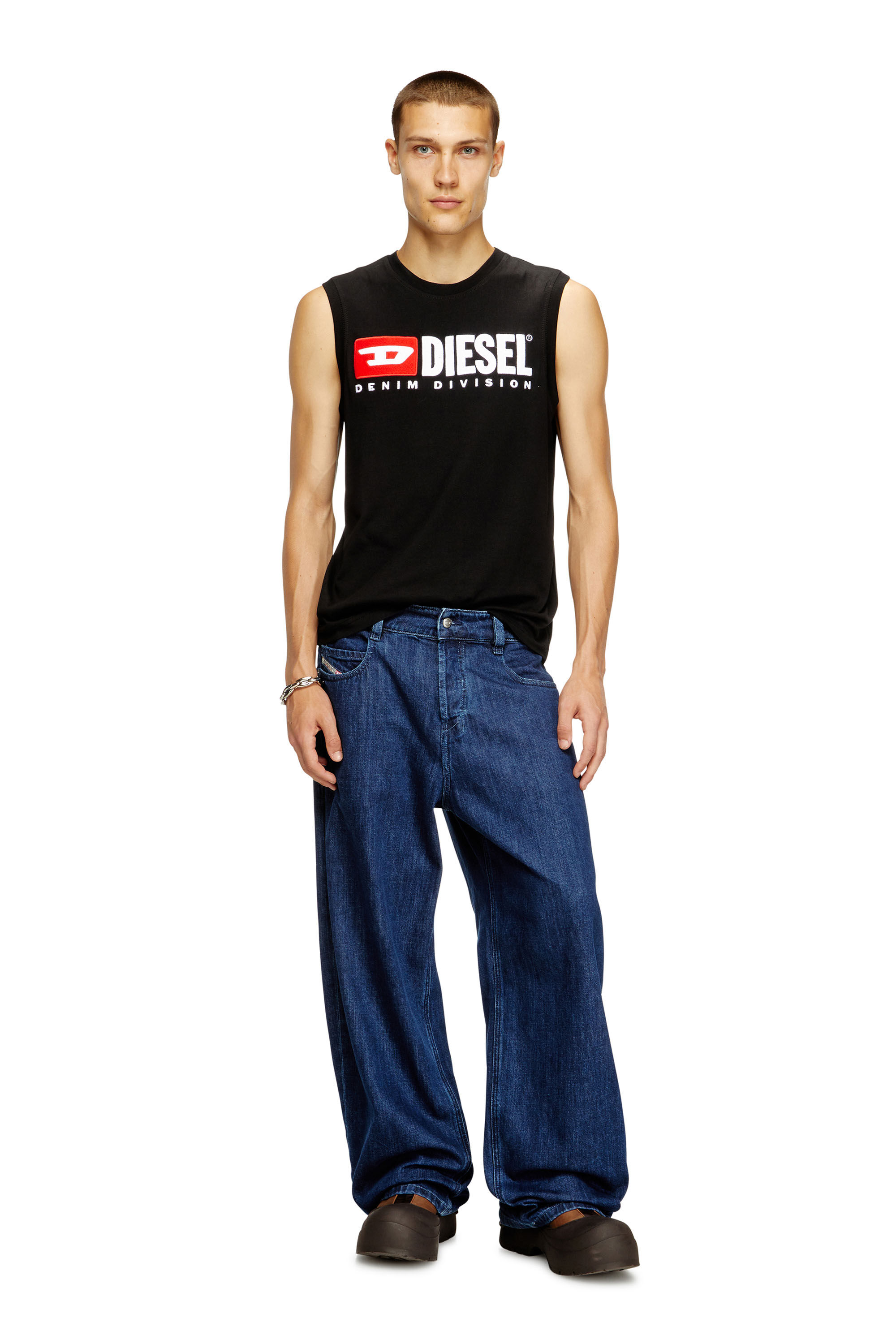 Men's Tank top with chest logo print | Black | Diesel