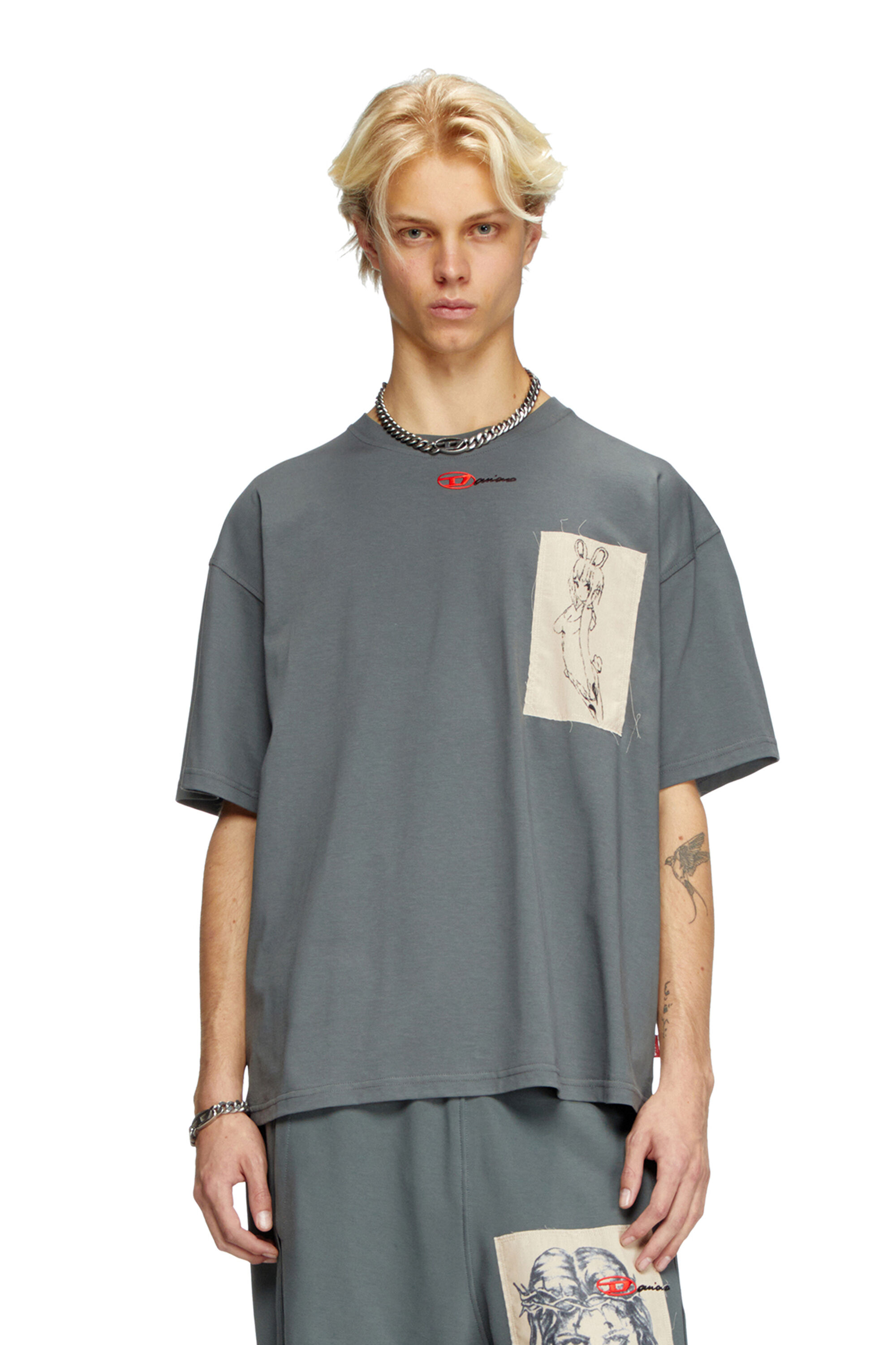 Diesel - T-BOXT-1P-DD, Unisex's T-shirt with tattoo patch in Grey - 3
