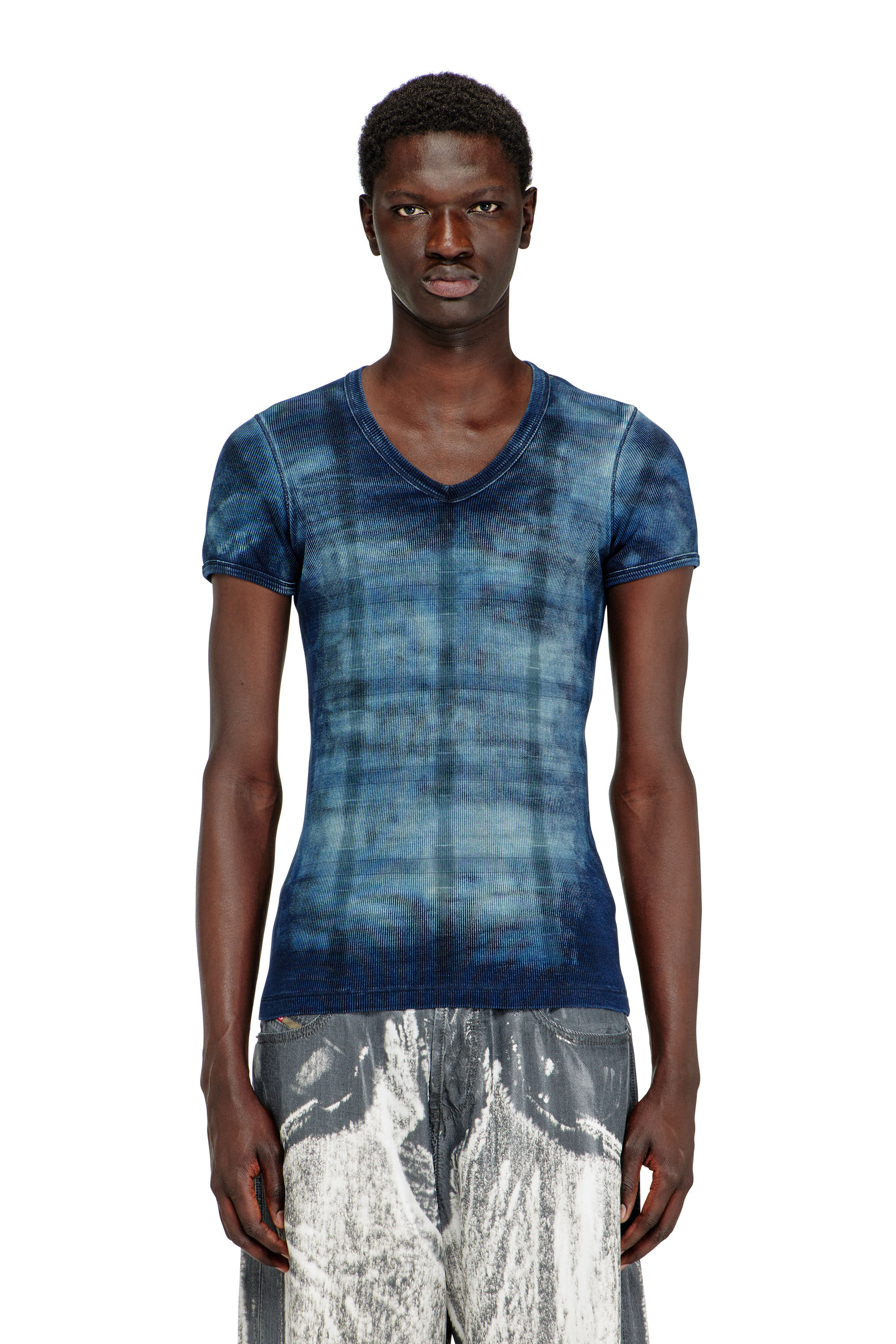Men's X-ray top in check-print rib-jersey | Blue | Diesel GB