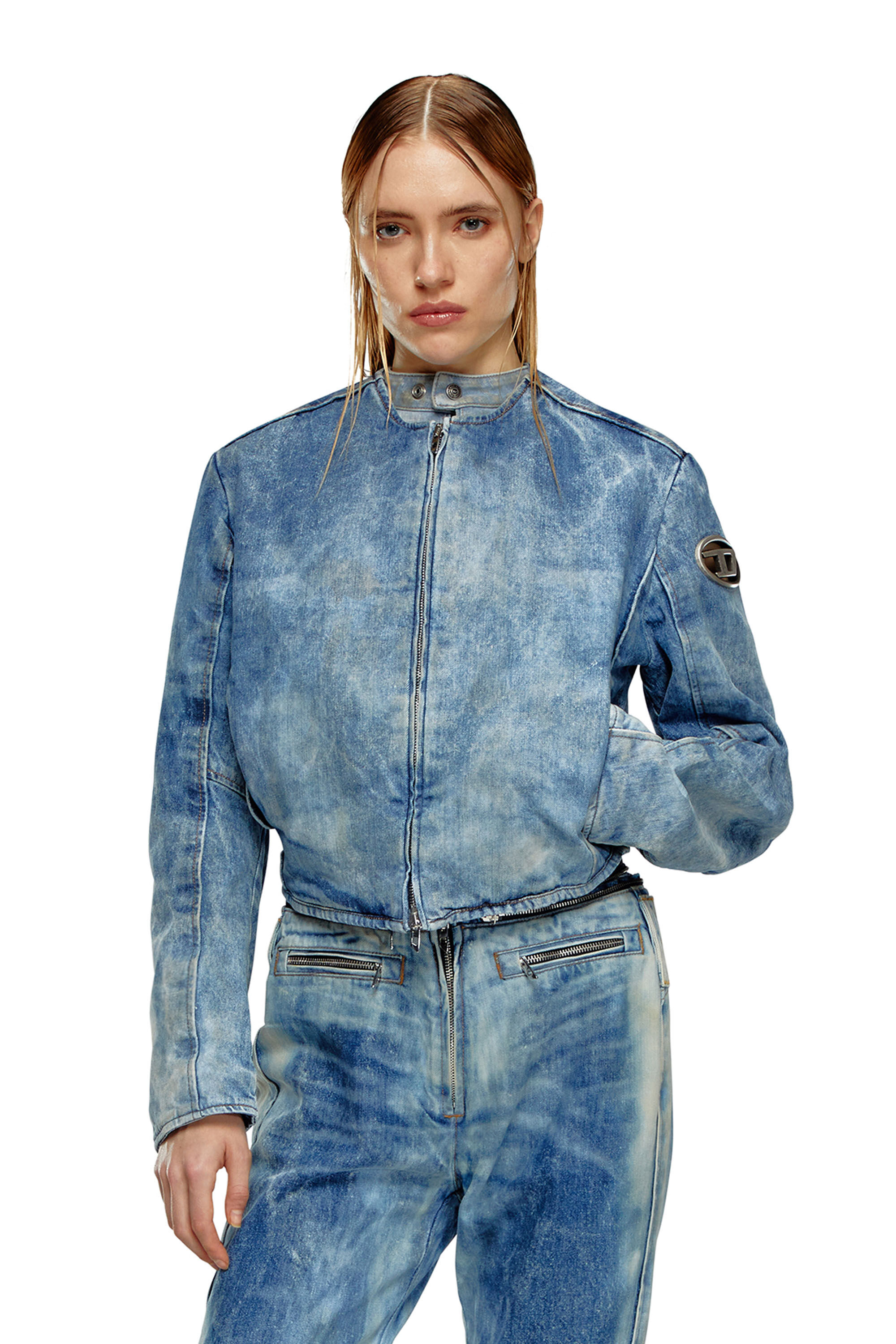 Diesel - DE-CALUR-FSE, Woman's Denim jacket with biker zip details in Medium blue - 3