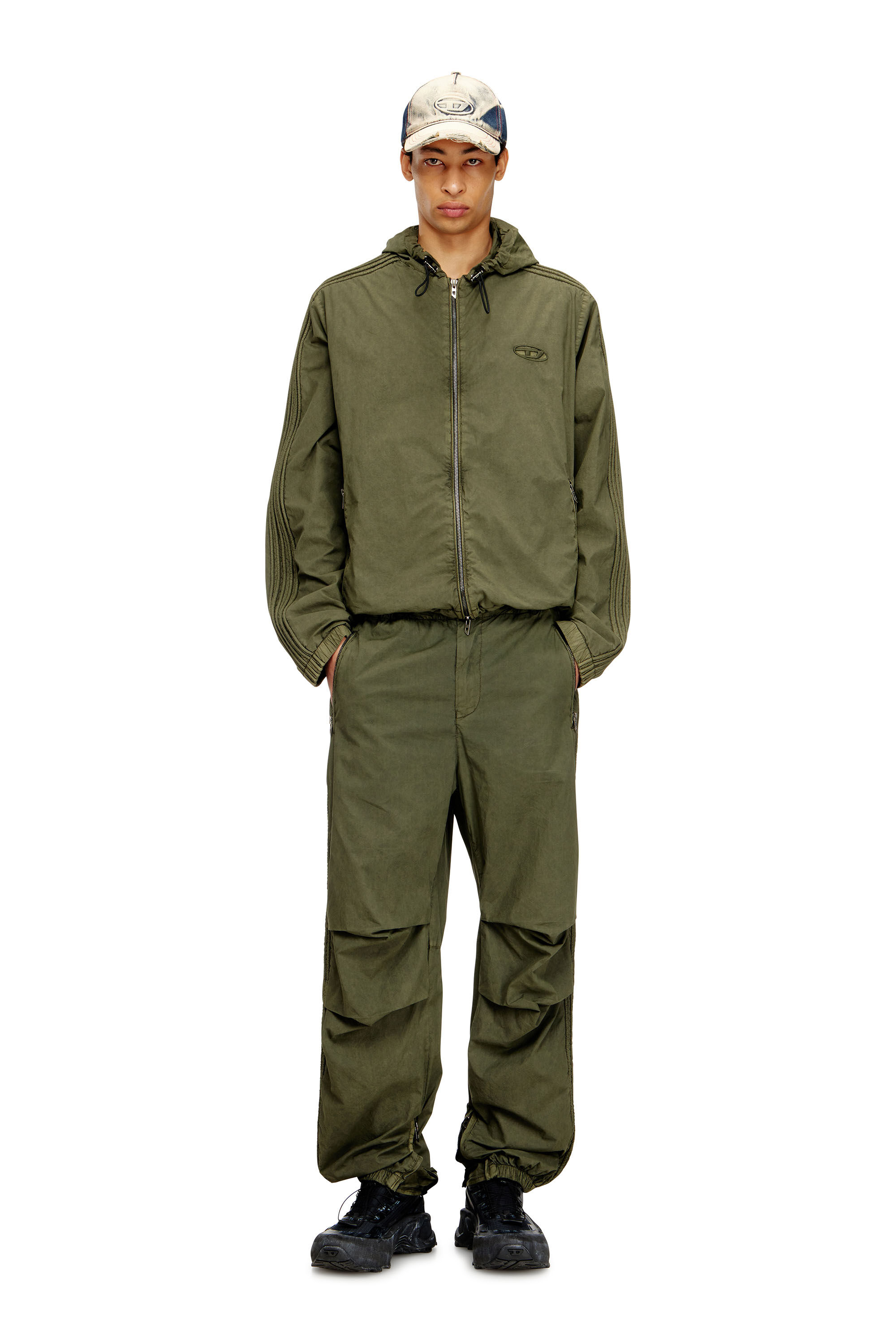 Men's Cotton cargo pants with side bands | Green | Diesel