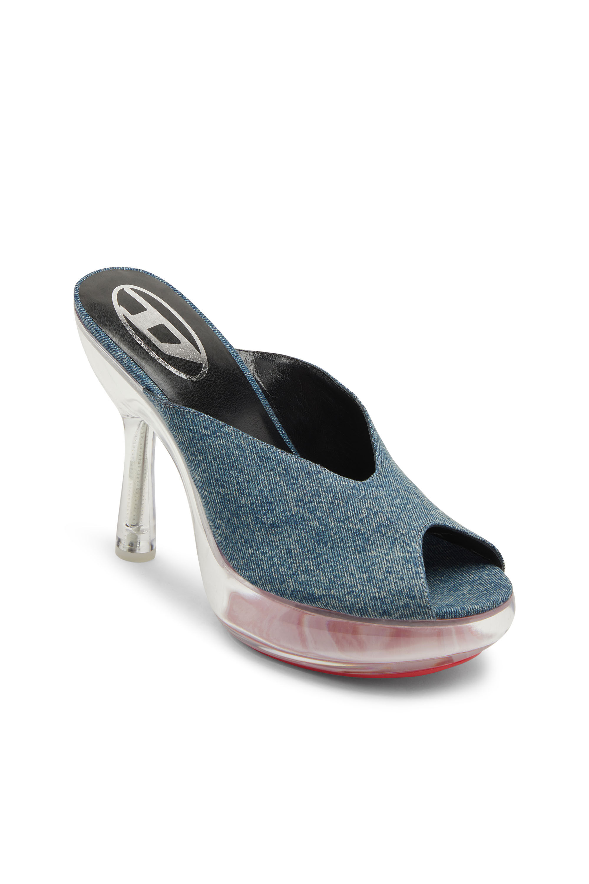 Women's D-Lake-Platform mules in denim and plexiglass | Blue