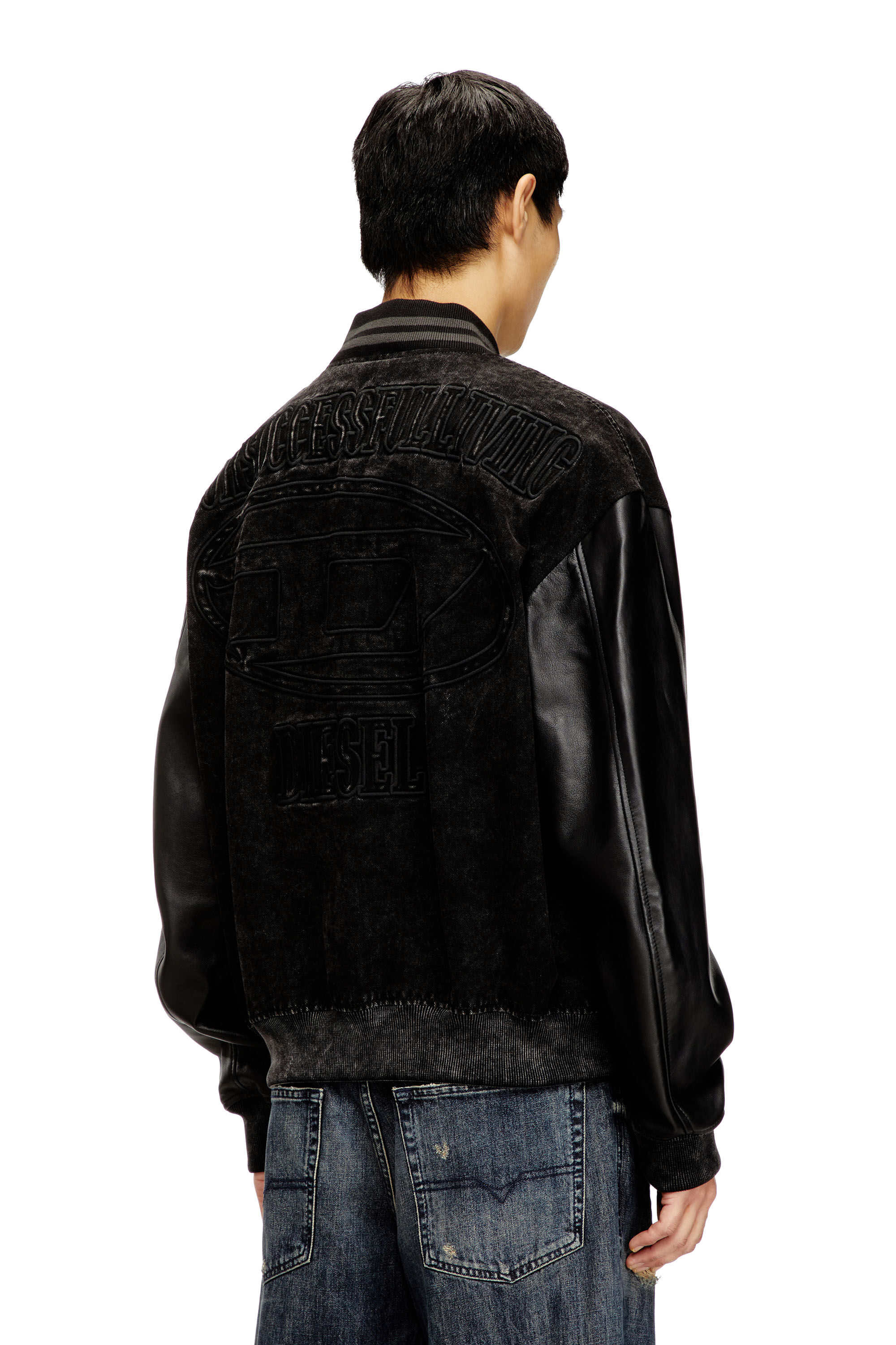 Men's Denim and leather bomber jacket | Black | Diesel
