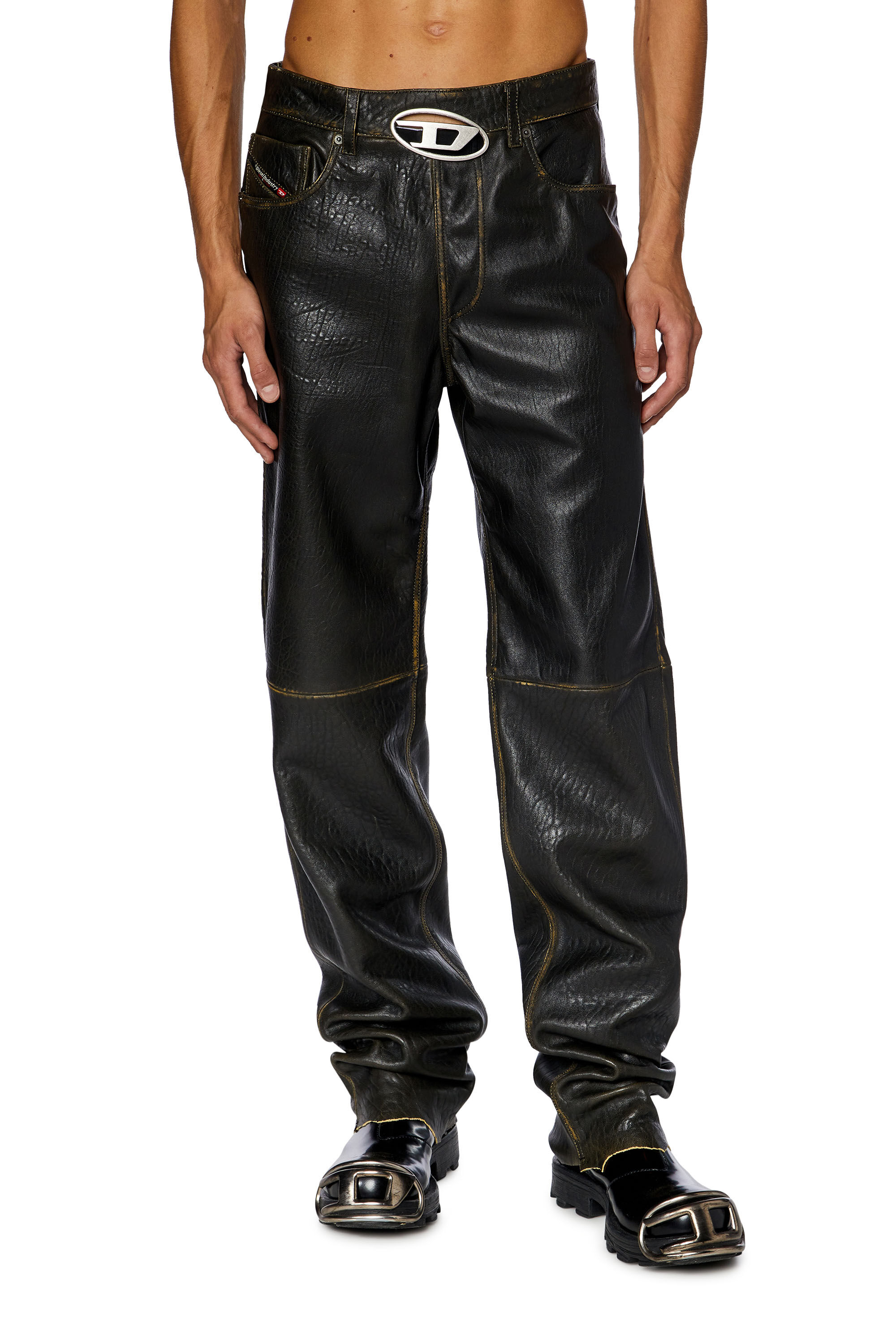 Leather and cheap denim pants