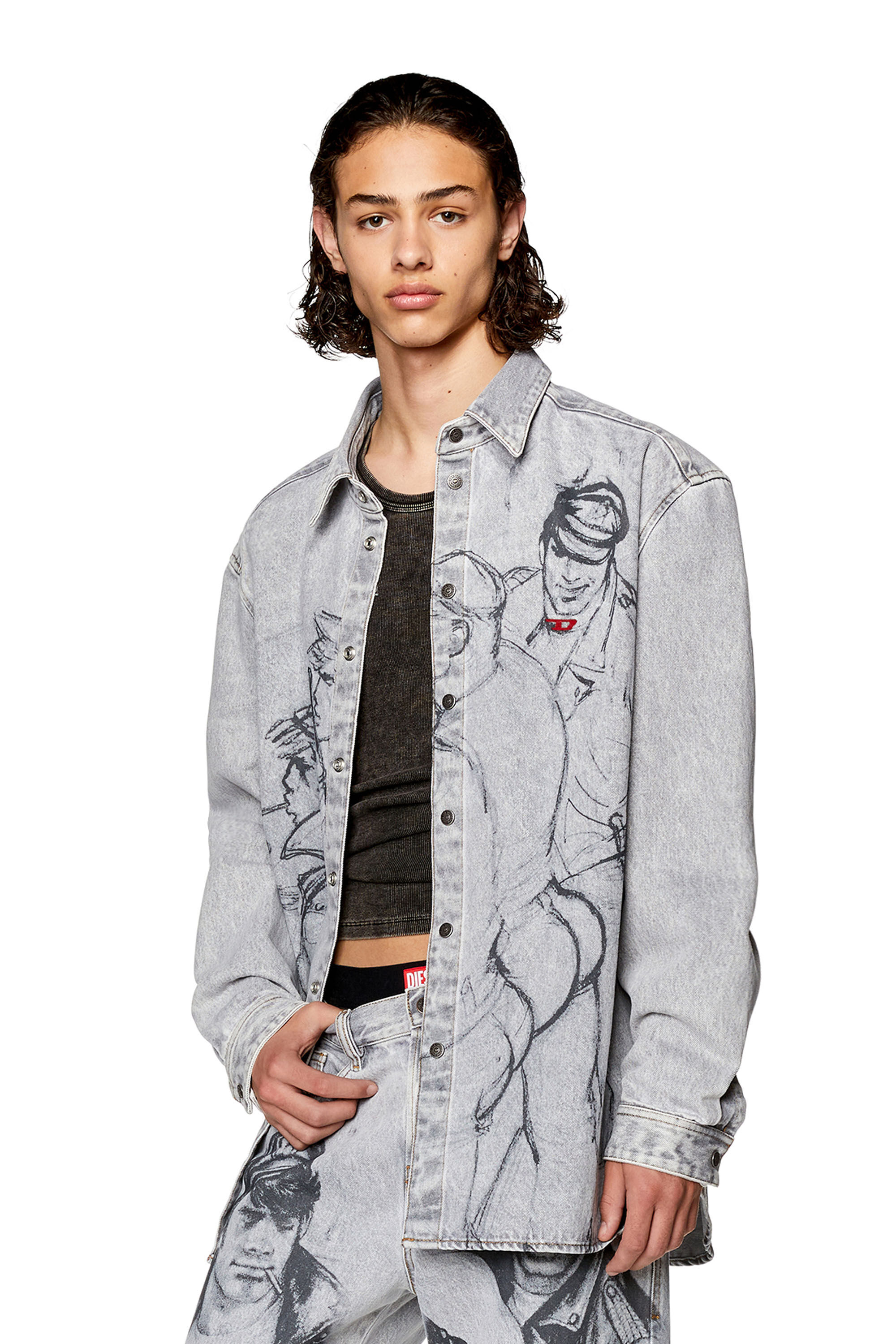 Diesel denim shirt dress with skirt overlay discount