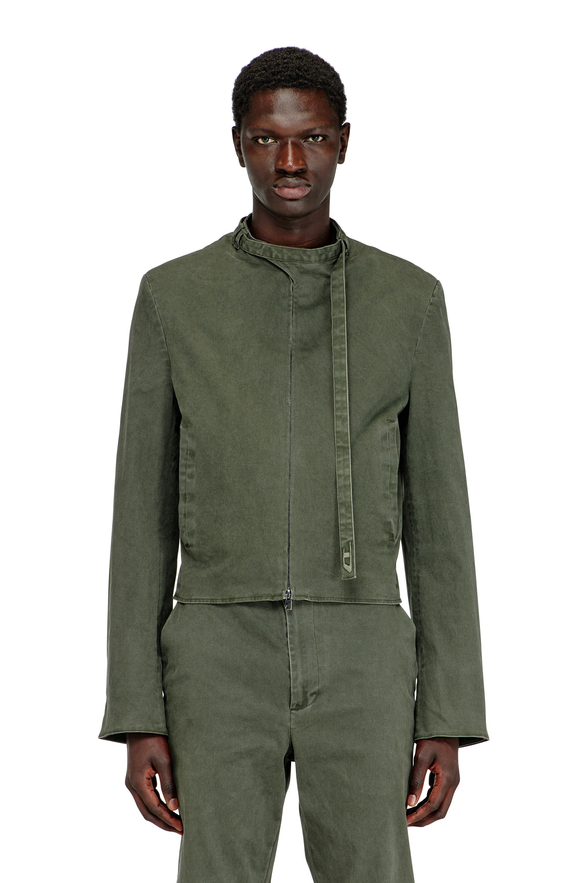 Men's Coated cotton-twill jacket with biker details | Green
