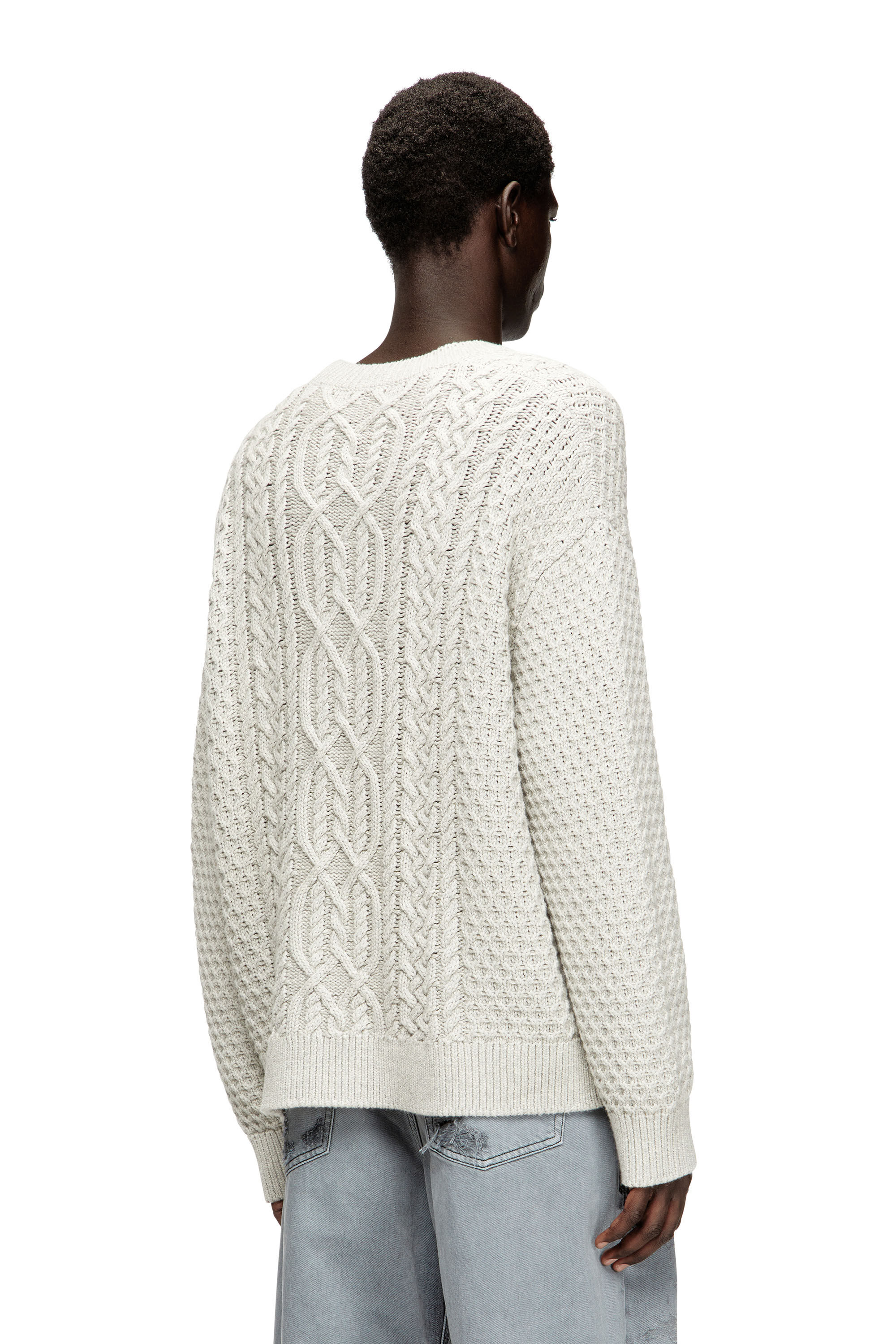 Men's Cable-knit cardigan with Diesel logo | Grey | Diesel GB