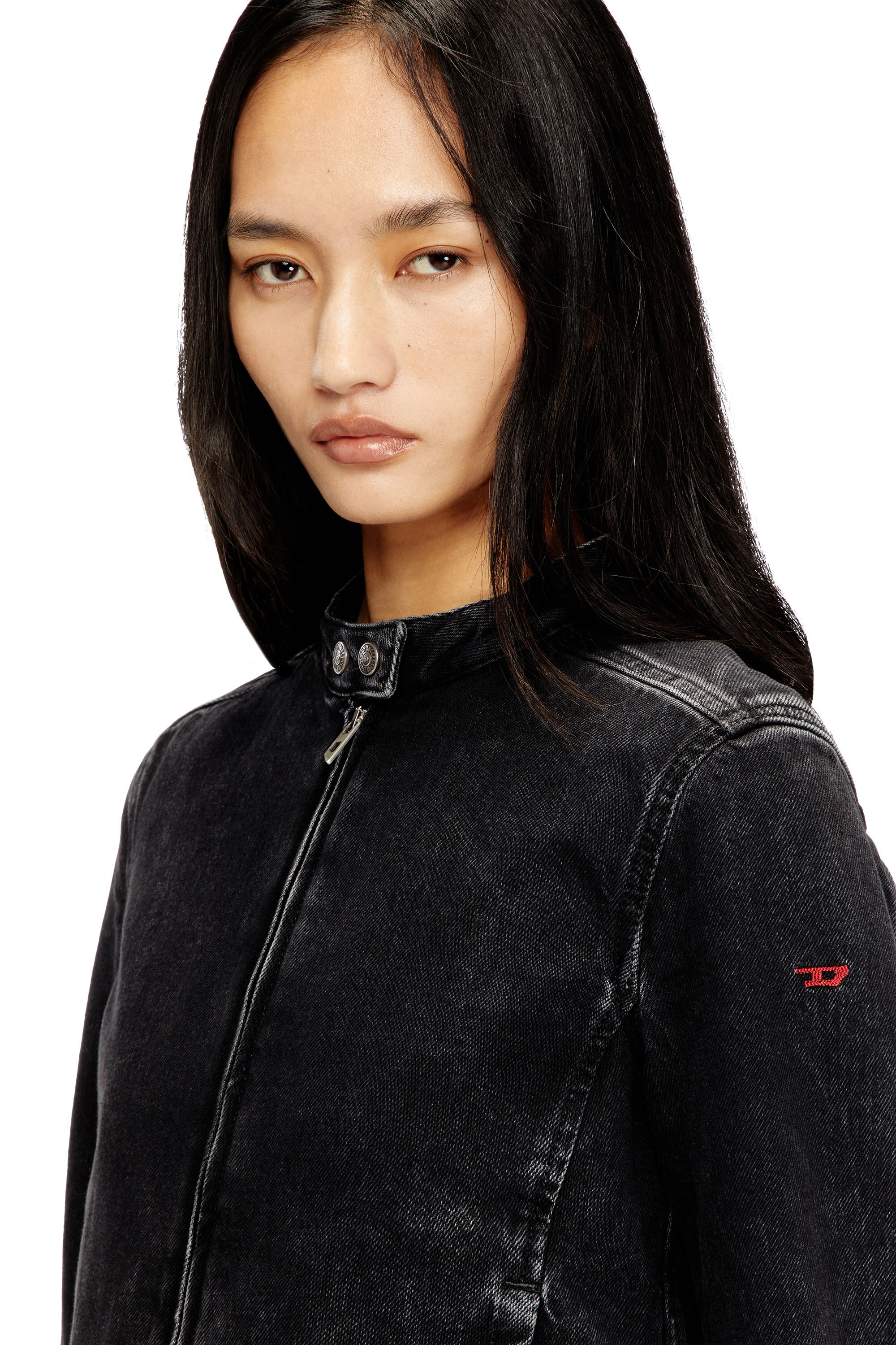 Women's Moto jacket in denim in clean-wash denim | Black | Diesel