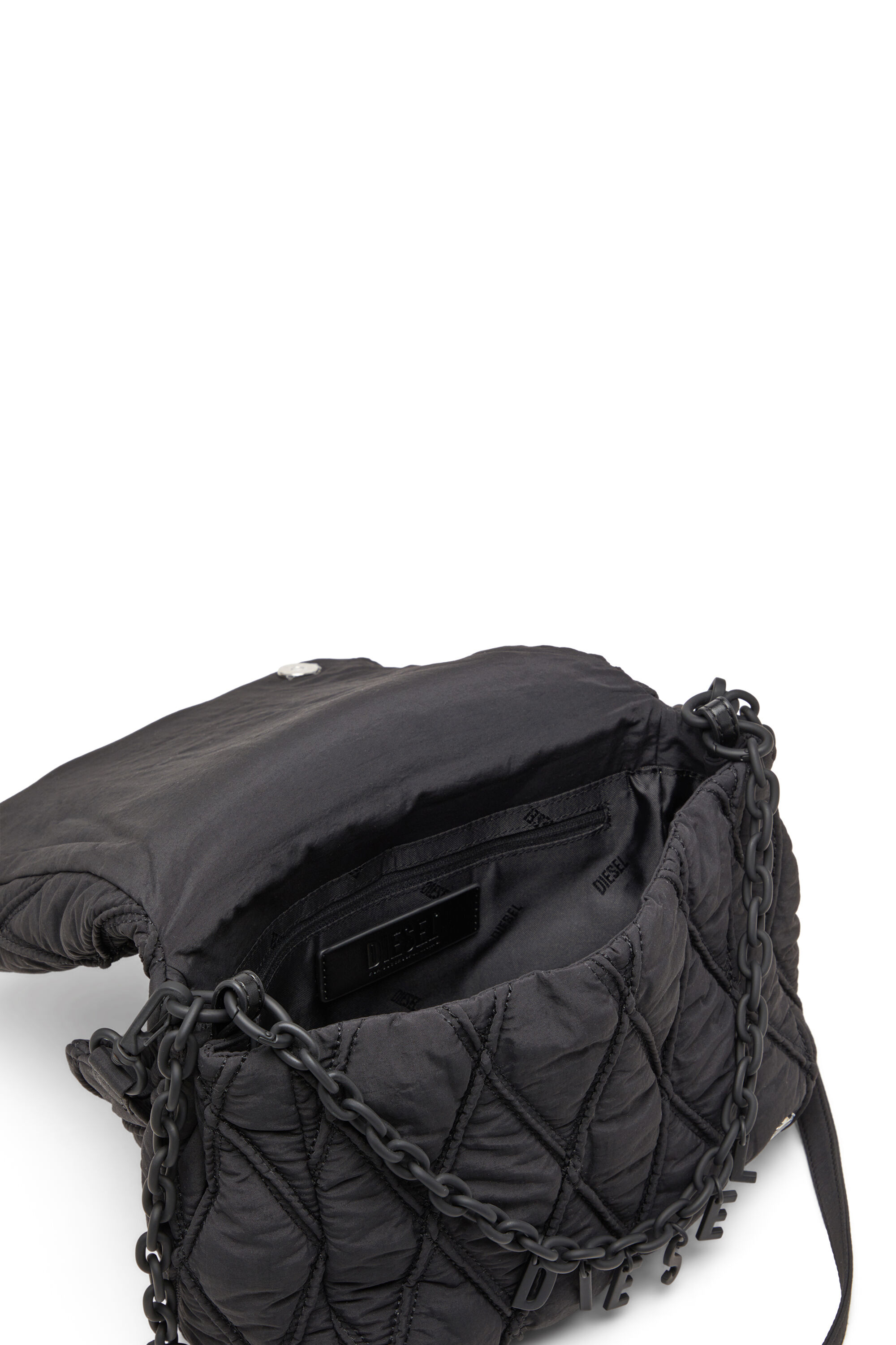 Women's Charm-D M-Shoulder bag in quilted nylon | Black | Diesel
