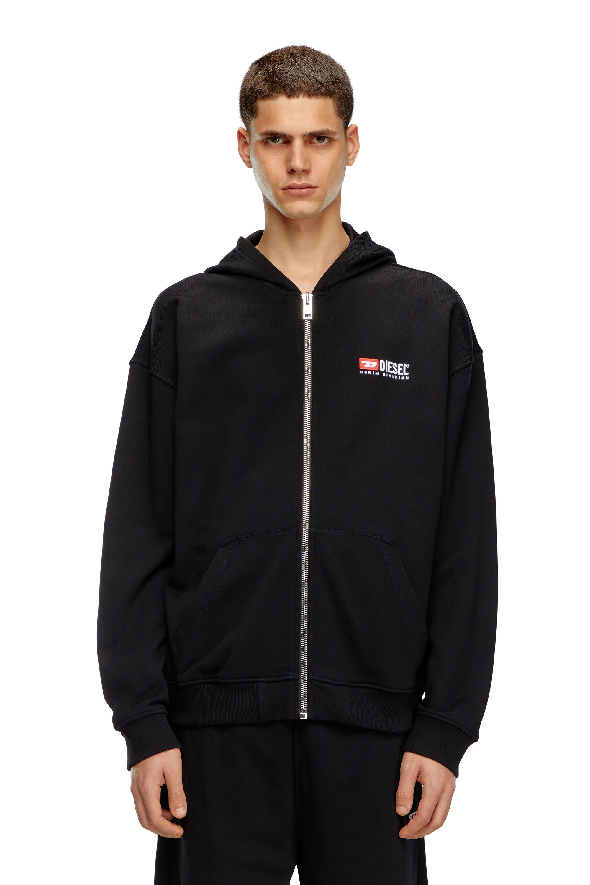 Men s Zip up hoodie with Diesel embroidery Black Diesel