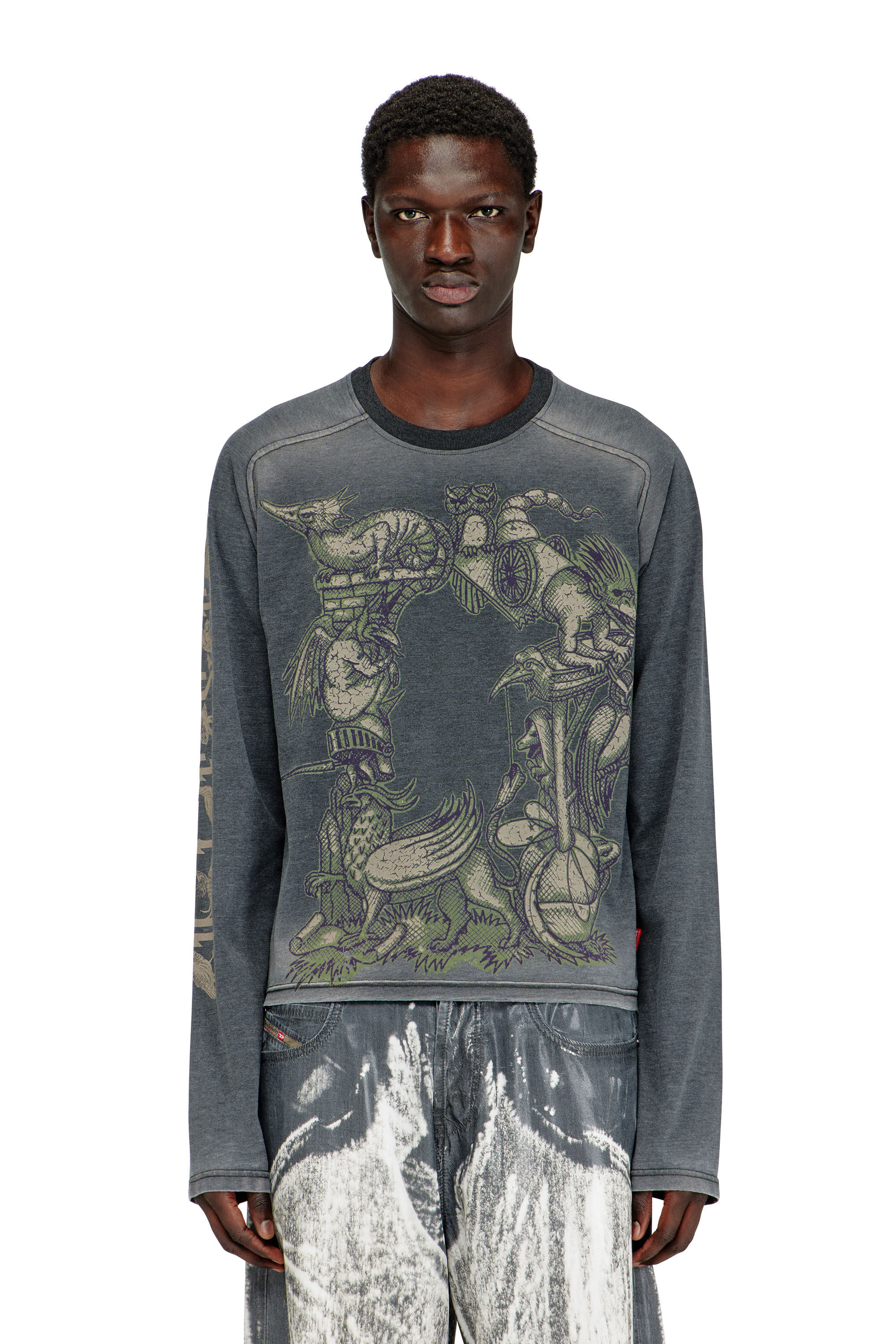00’s archive DIESEL グラフィック ボーダー ロンT Men's Long-sleeve T-shirt with graphic motif | Black | Diesel
