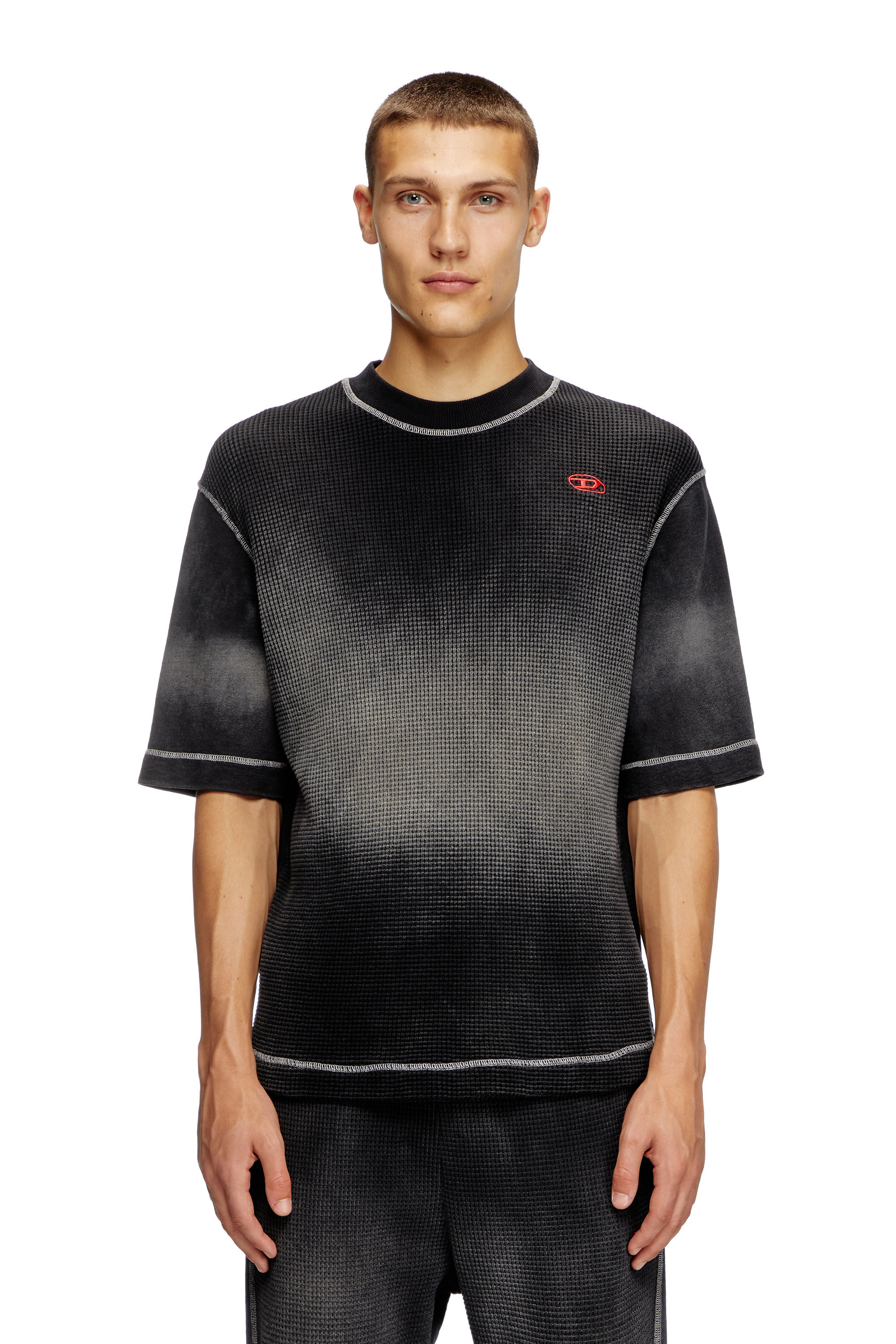 ★DIESEL★ SWAPICOL SWEAT T-SHIRT BLACK A161020TKAA02 A16102 Men's Waffle and jersey half-sleeve sweatshirt | Black | Diesel