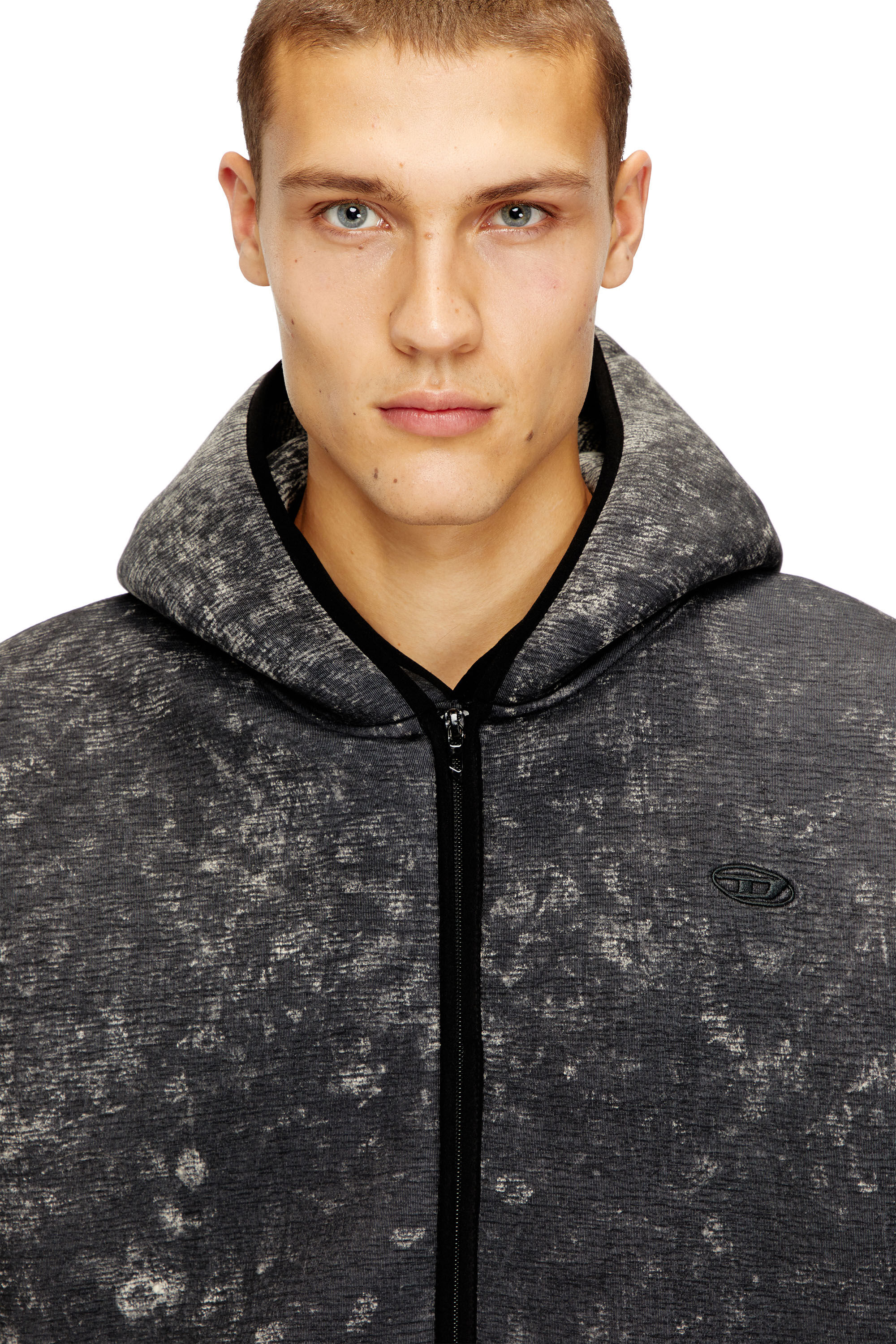 Men's Sleeveless scuba hoodie with marble wash | Multicolor | Diesel
