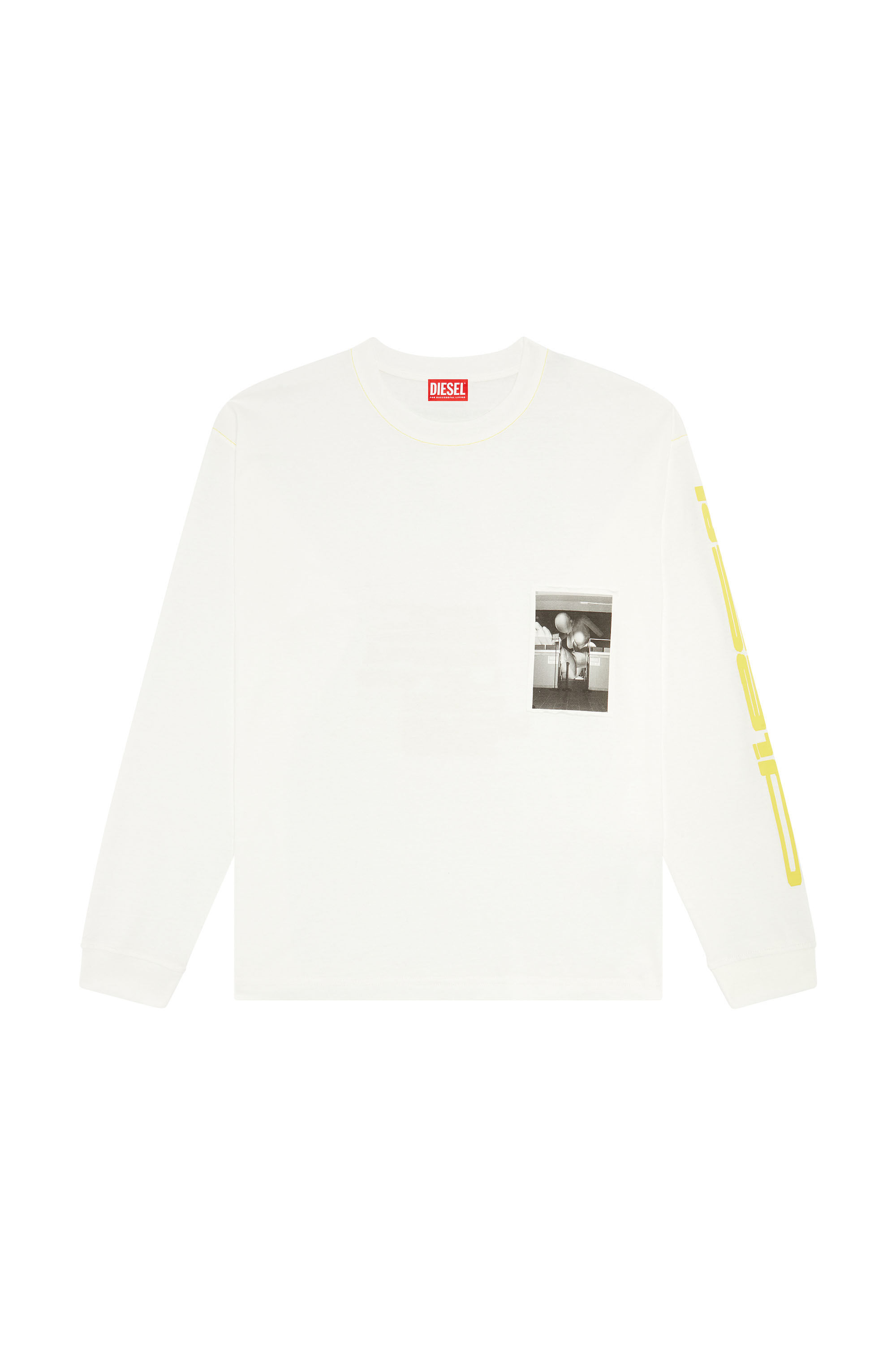Diesel - T-BOXT-LS-N, Man's Long-sleeve T-shirt with raw-cut patches in White - 1