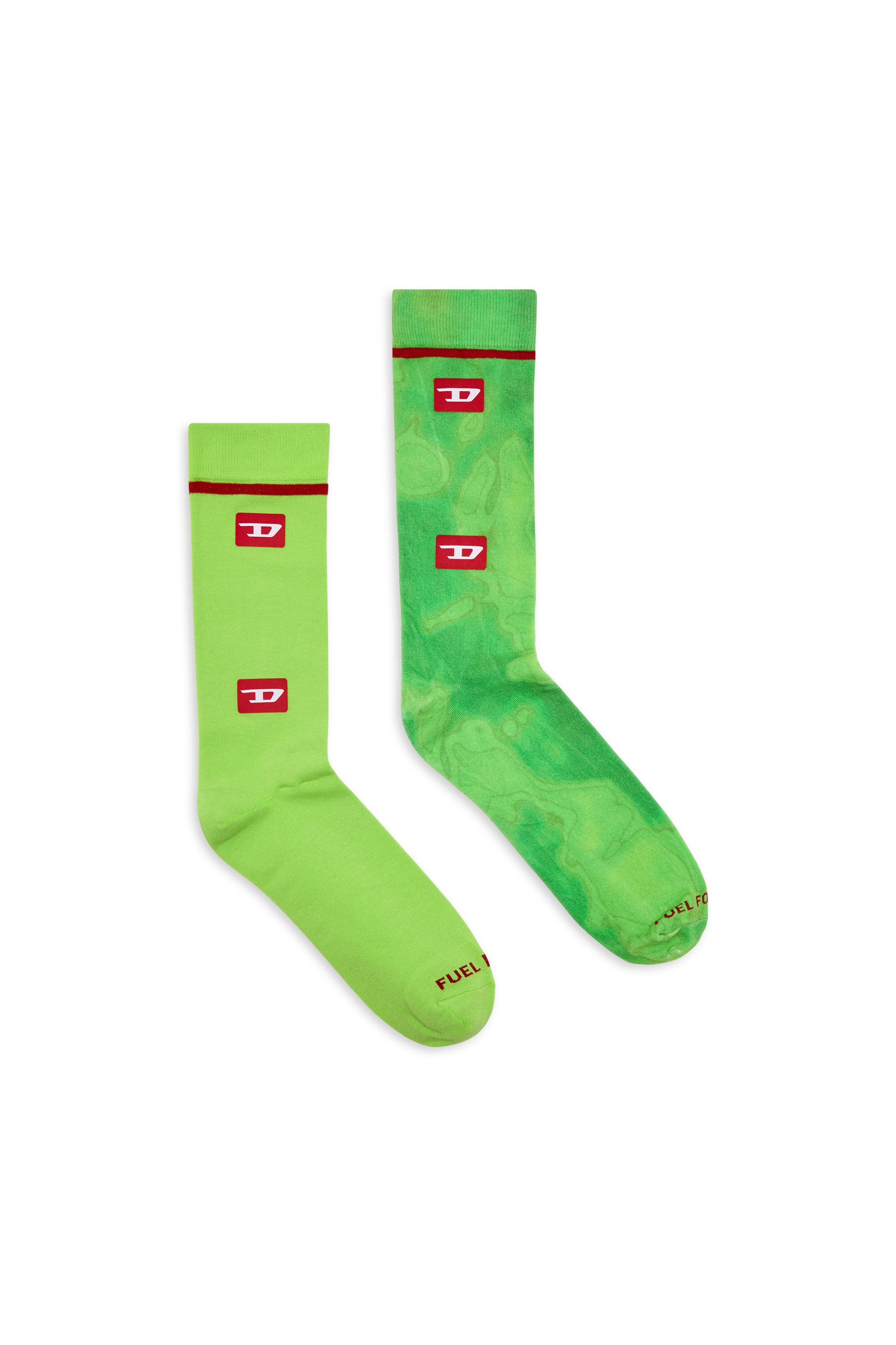 Diesel - SKM-RAY-TWOPACK, Man's Two-pack of bright socks with D logo in Green - 1