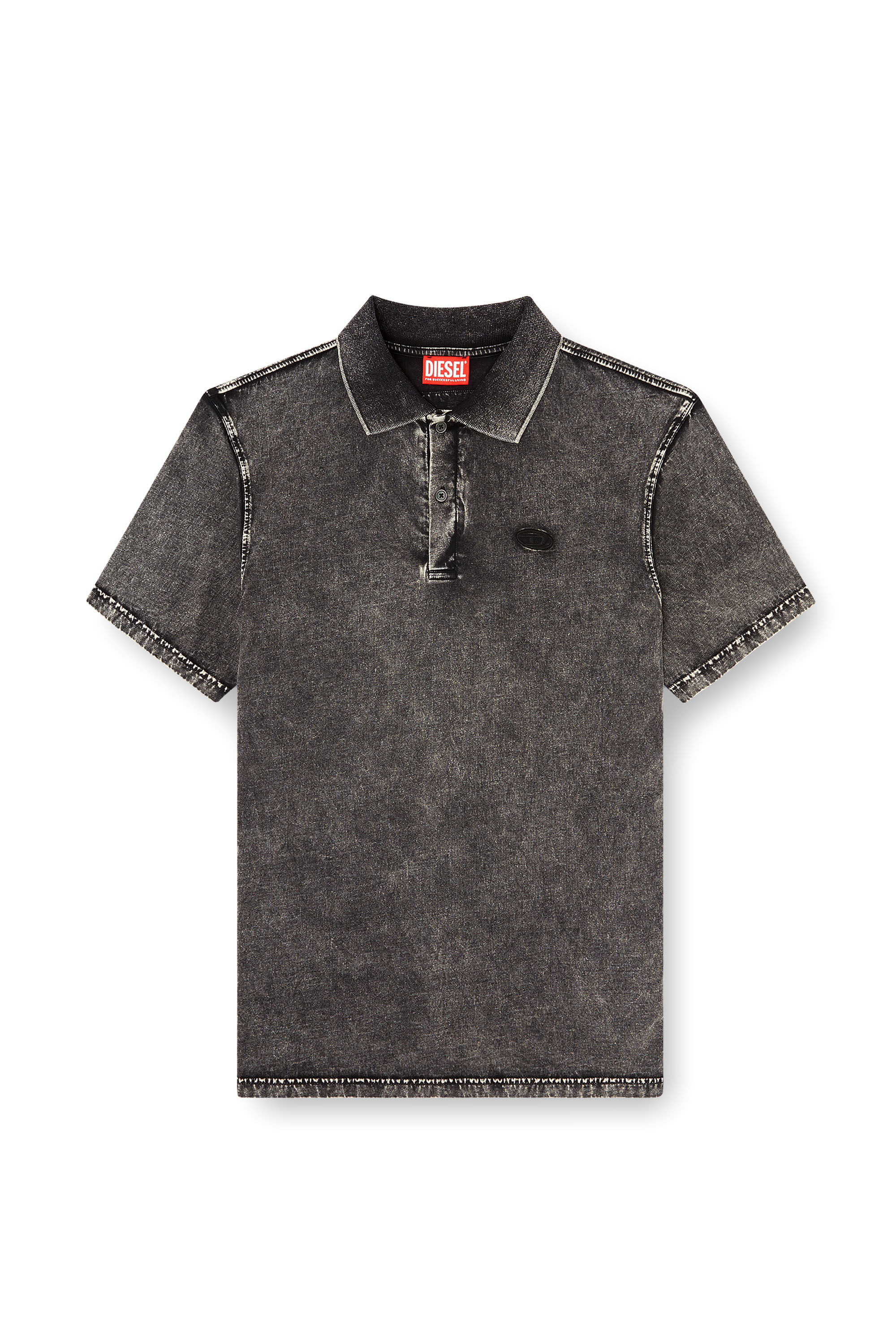 Diesel - T-REJUST-NC-DEN, Man's Polo shirt in denim-effect jersey in Dark grey - 2